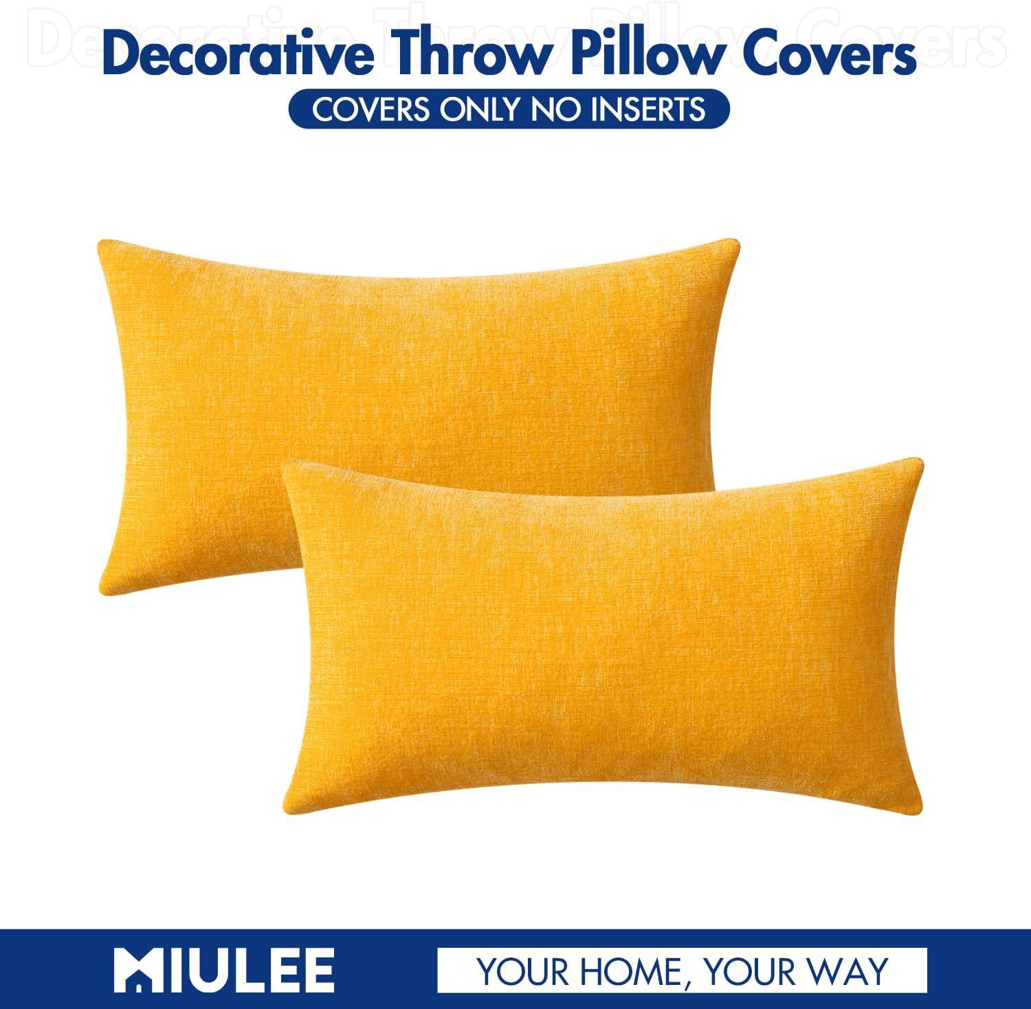 imageMIULEE Pack of 2 Couch Throw Pillow Covers 18x18 Inch Soft Gold Chenille Pillow Covers for Sofa Living Room Spring Home Decor Couch Solid Dyed CasesGoose Yellow