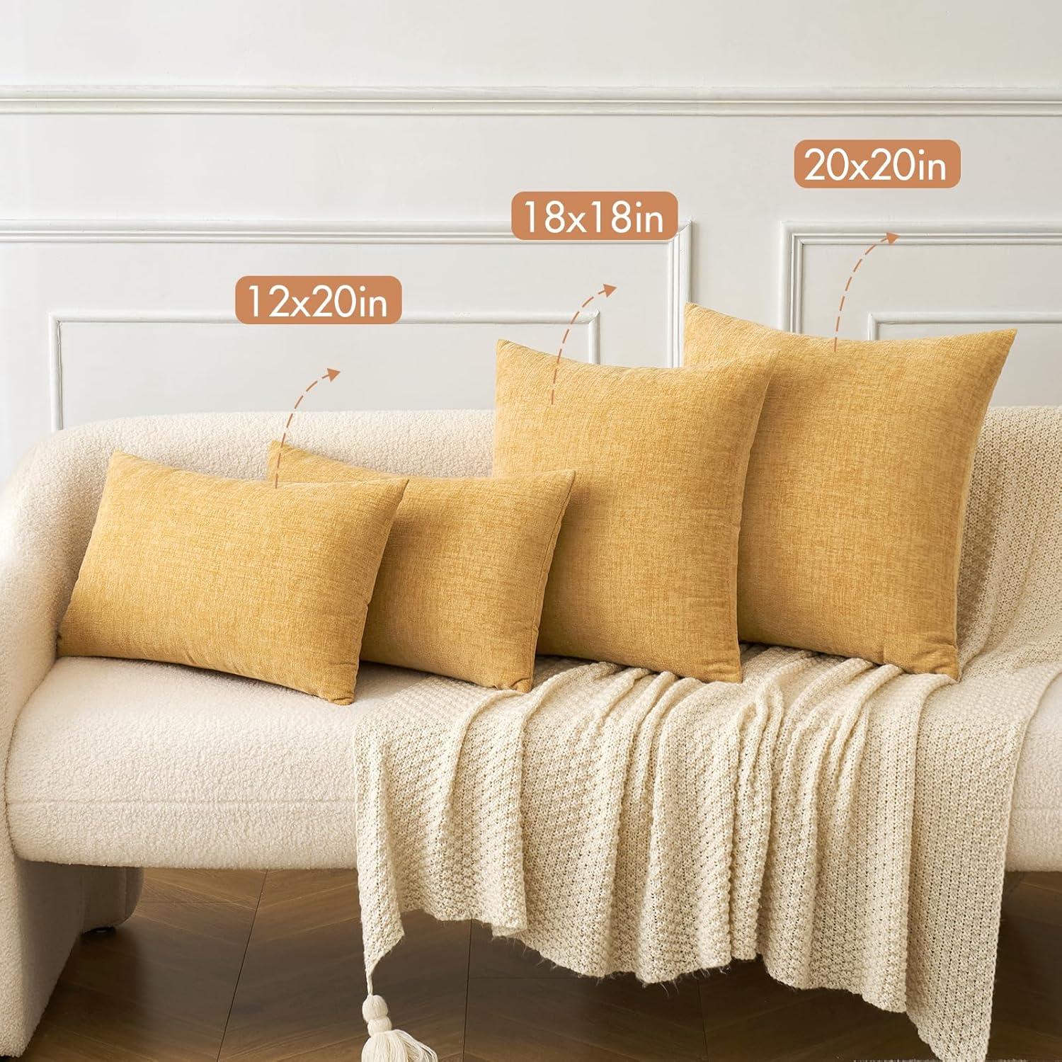 imageMIULEE Pack of 2 Couch Throw Pillow Covers 18x18 Inch Soft Gold Chenille Pillow Covers for Sofa Living Room Spring Home Decor Couch Solid Dyed CasesGold