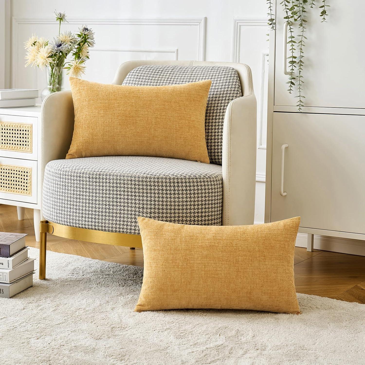 imageMIULEE Pack of 2 Couch Throw Pillow Covers 18x18 Inch Soft Gold Chenille Pillow Covers for Sofa Living Room Spring Home Decor Couch Solid Dyed CasesGold