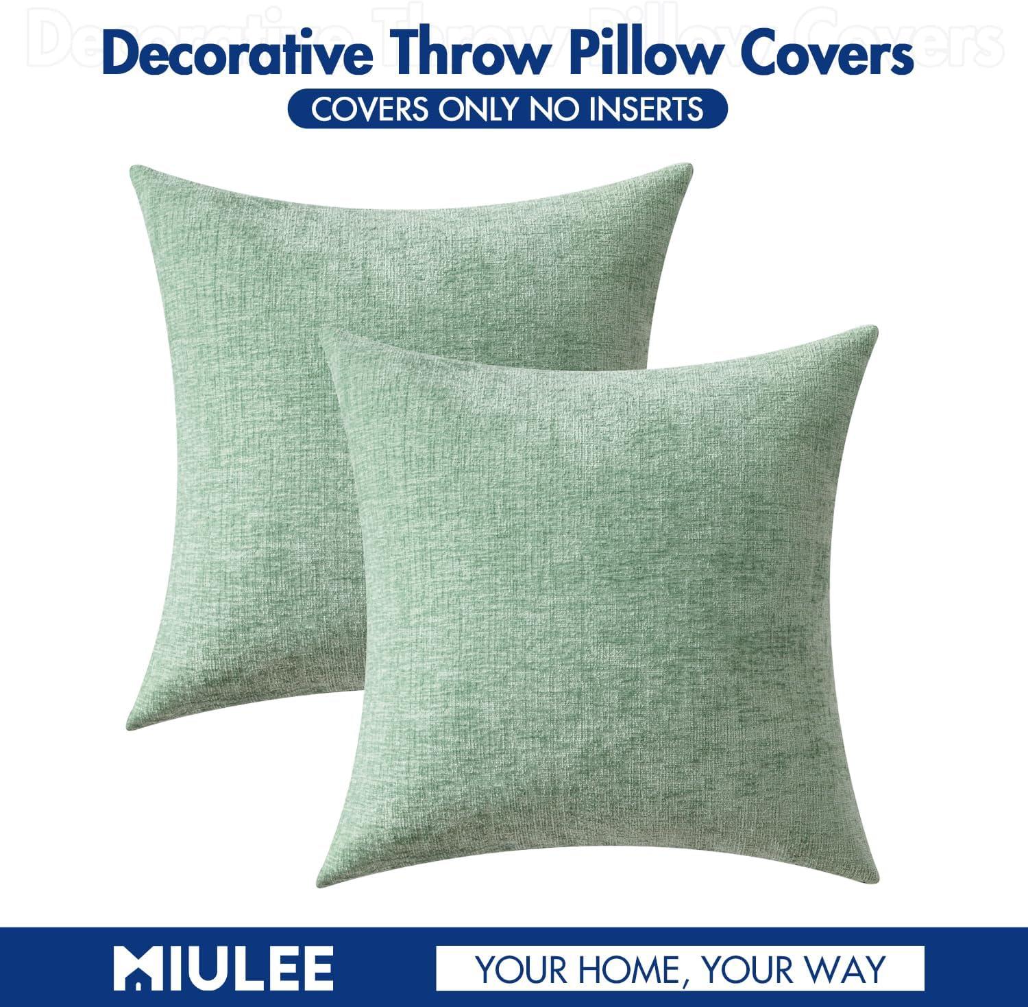 imageMIULEE Pack of 2 Couch Throw Pillow Covers 18x18 Inch Soft Gold Chenille Pillow Covers for Sofa Living Room Spring Home Decor Couch Solid Dyed CasesGreyish Green