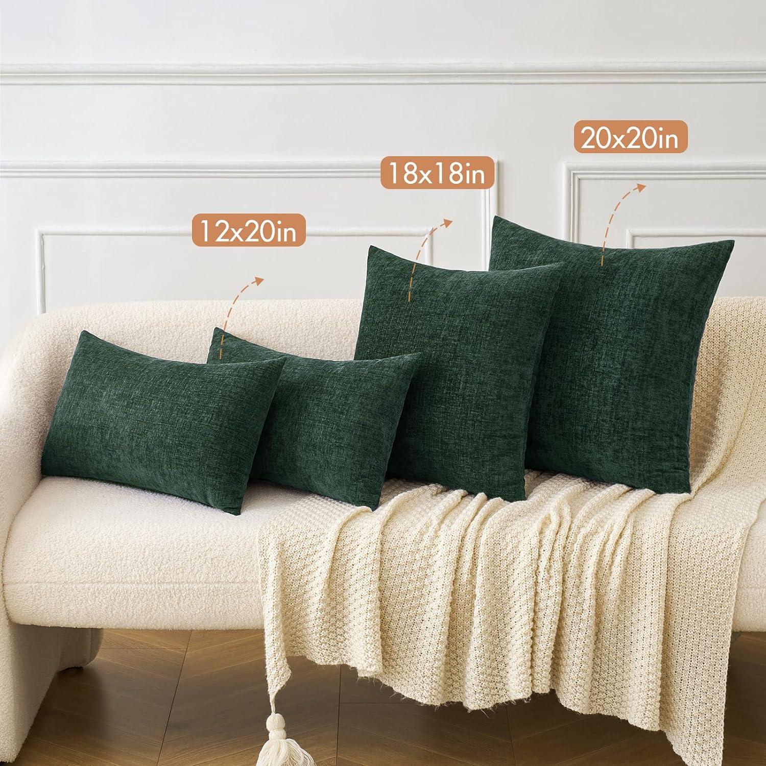 imageMIULEE Pack of 2 Couch Throw Pillow Covers 18x18 Inch Soft Gold Chenille Pillow Covers for Sofa Living Room Spring Home Decor Couch Solid Dyed CasesGreen