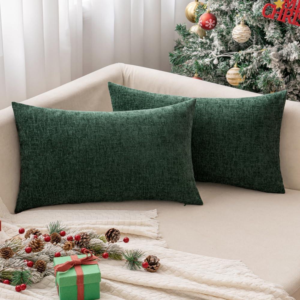 imageMIULEE Pack of 2 Couch Throw Pillow Covers 18x18 Inch Soft Gold Chenille Pillow Covers for Sofa Living Room Spring Home Decor Couch Solid Dyed CasesGreen