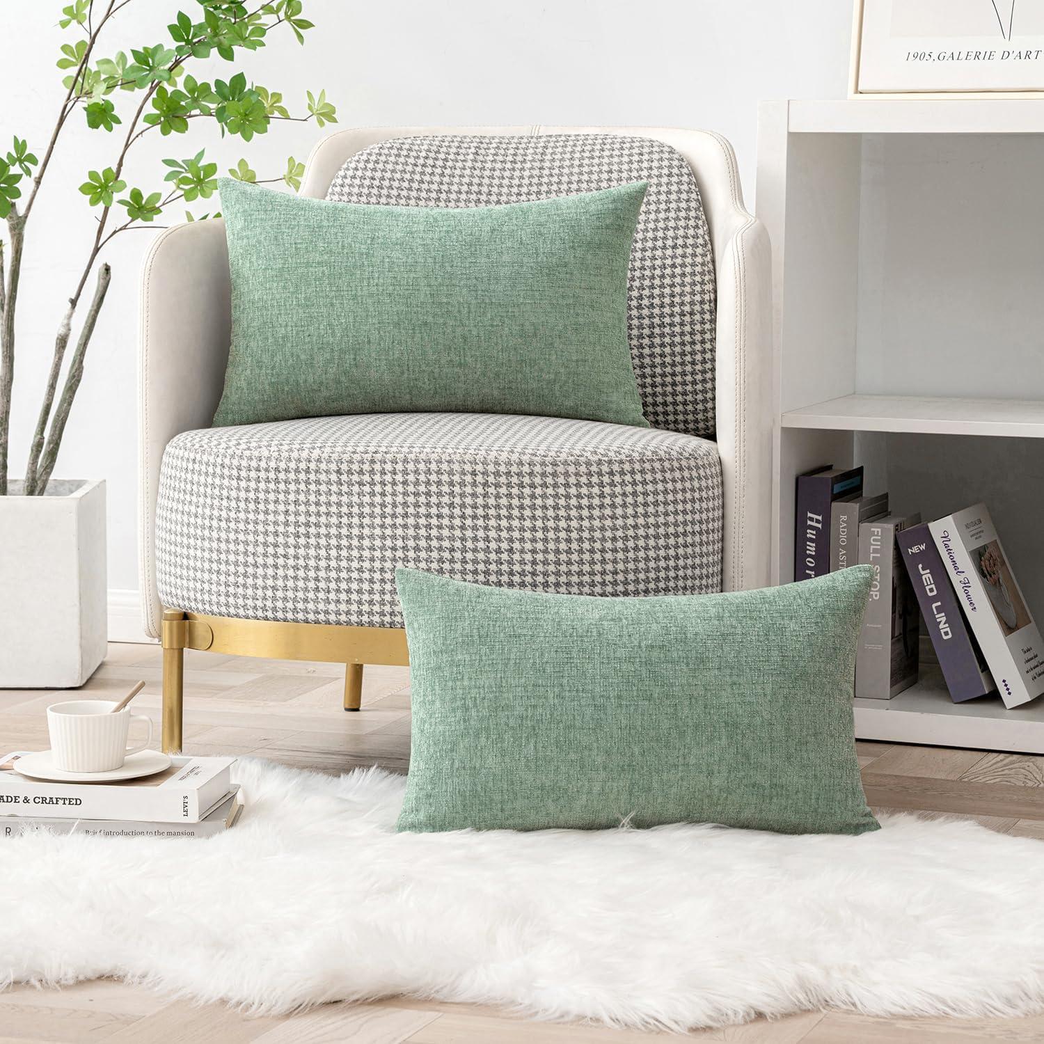 imageMIULEE Pack of 2 Couch Throw Pillow Covers 18x18 Inch Soft Gold Chenille Pillow Covers for Sofa Living Room Spring Home Decor Couch Solid Dyed CasesGreyish Green