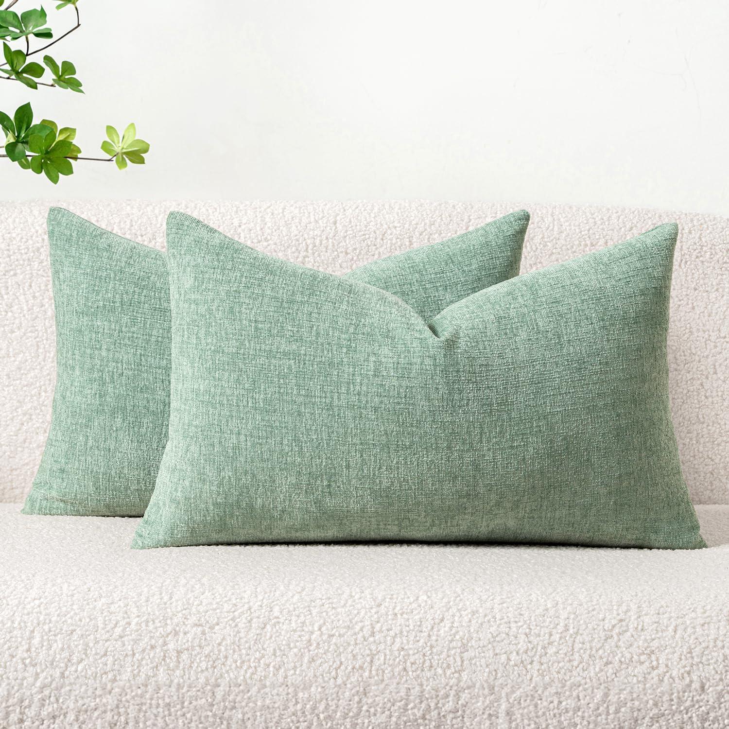 imageMIULEE Pack of 2 Couch Throw Pillow Covers 18x18 Inch Soft Gold Chenille Pillow Covers for Sofa Living Room Spring Home Decor Couch Solid Dyed CasesGreyish Green