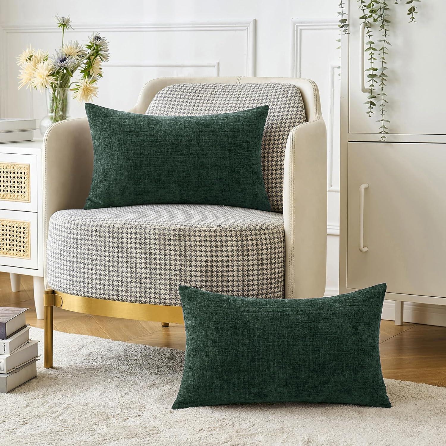 imageMIULEE Pack of 2 Couch Throw Pillow Covers 18x18 Inch Soft Gold Chenille Pillow Covers for Sofa Living Room Spring Home Decor Couch Solid Dyed CasesGreen