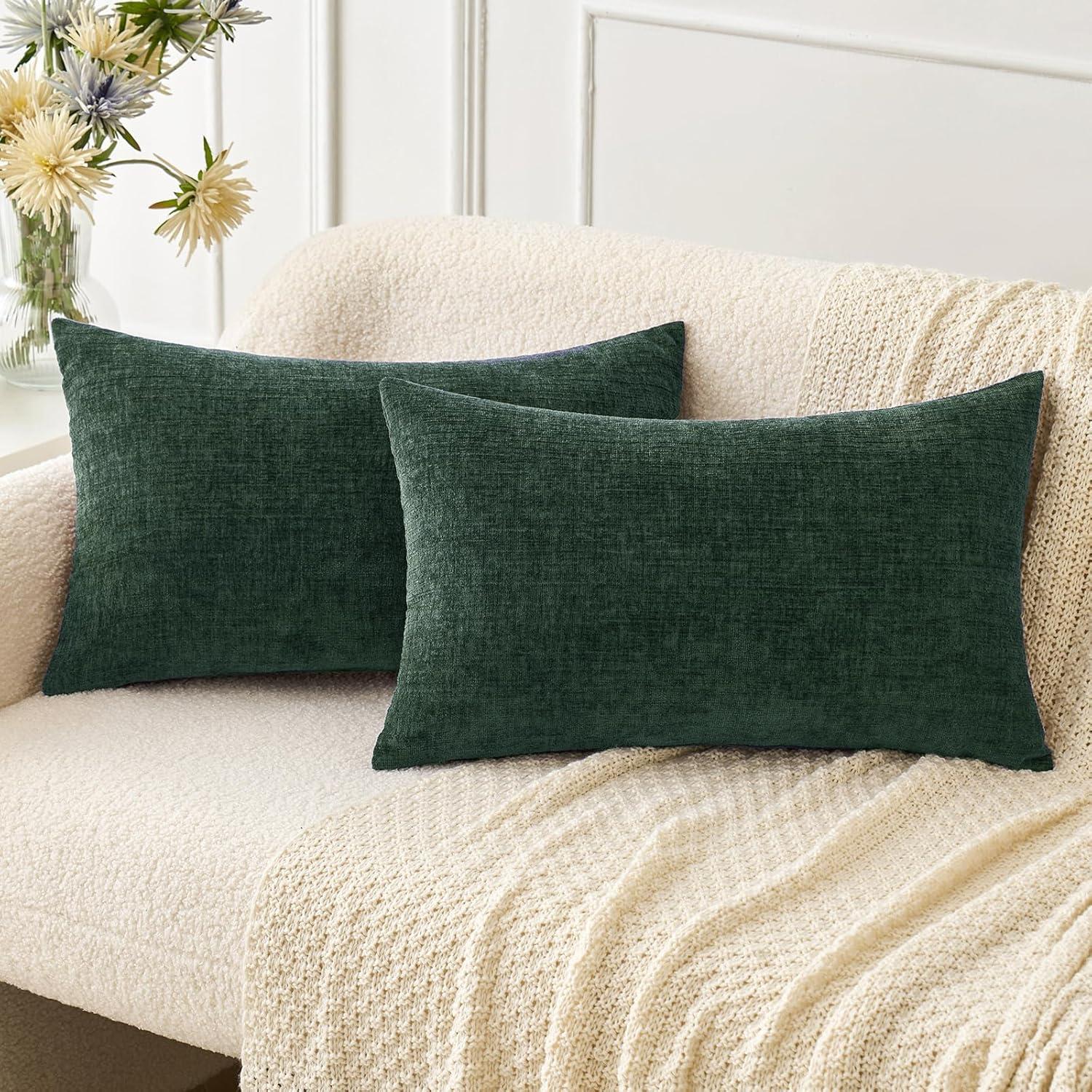 imageMIULEE Pack of 2 Couch Throw Pillow Covers 18x18 Inch Soft Gold Chenille Pillow Covers for Sofa Living Room Spring Home Decor Couch Solid Dyed CasesGreen