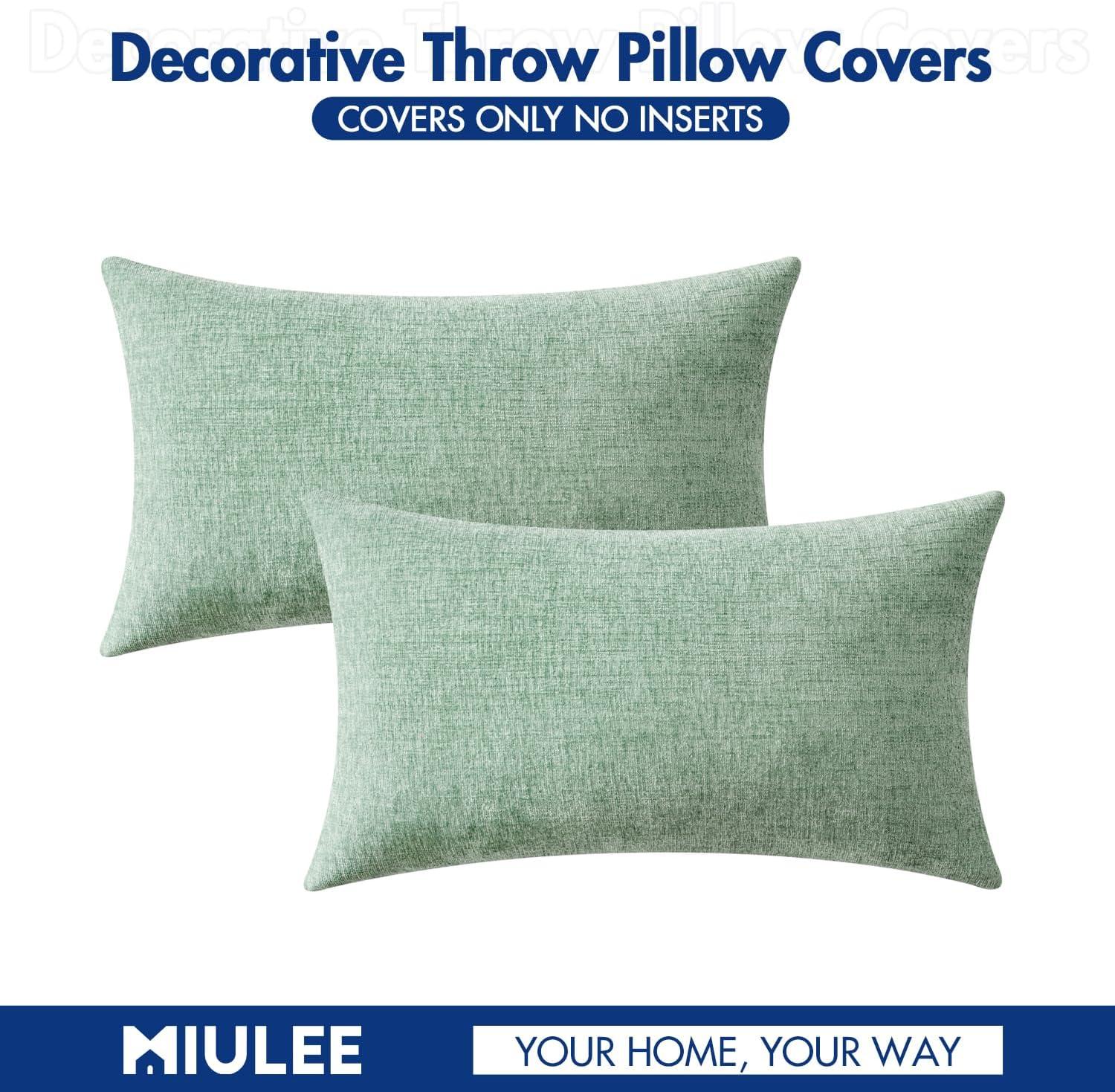 imageMIULEE Pack of 2 Couch Throw Pillow Covers 18x18 Inch Soft Gold Chenille Pillow Covers for Sofa Living Room Spring Home Decor Couch Solid Dyed CasesGreyish Green