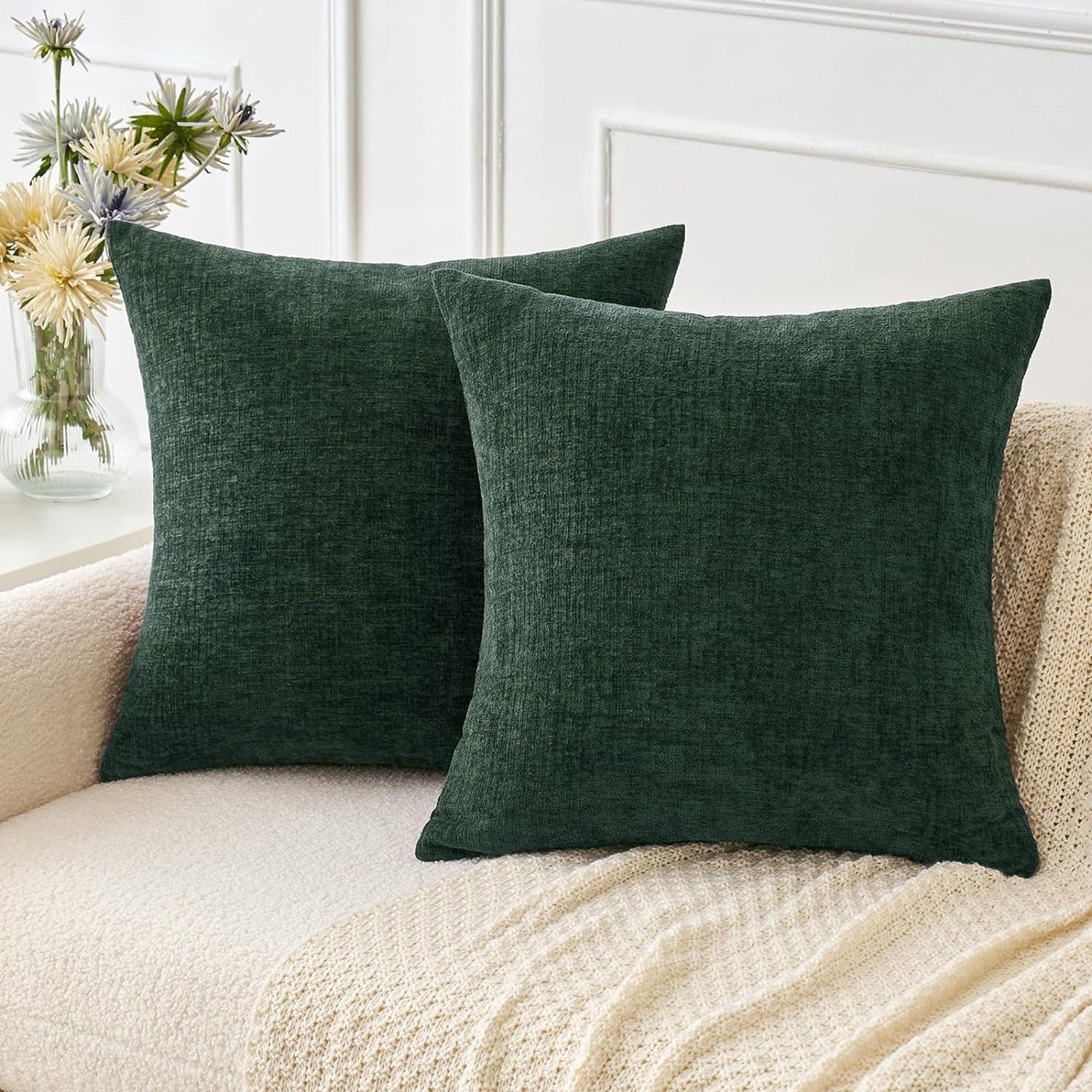 imageMIULEE Pack of 2 Couch Throw Pillow Covers 18x18 Inch Soft Gold Chenille Pillow Covers for Sofa Living Room Spring Home Decor Couch Solid Dyed CasesGreen