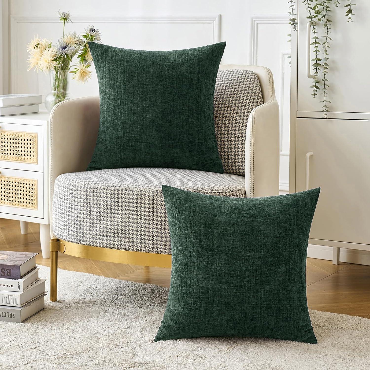 imageMIULEE Pack of 2 Couch Throw Pillow Covers 18x18 Inch Soft Gold Chenille Pillow Covers for Sofa Living Room Spring Home Decor Couch Solid Dyed CasesGreen