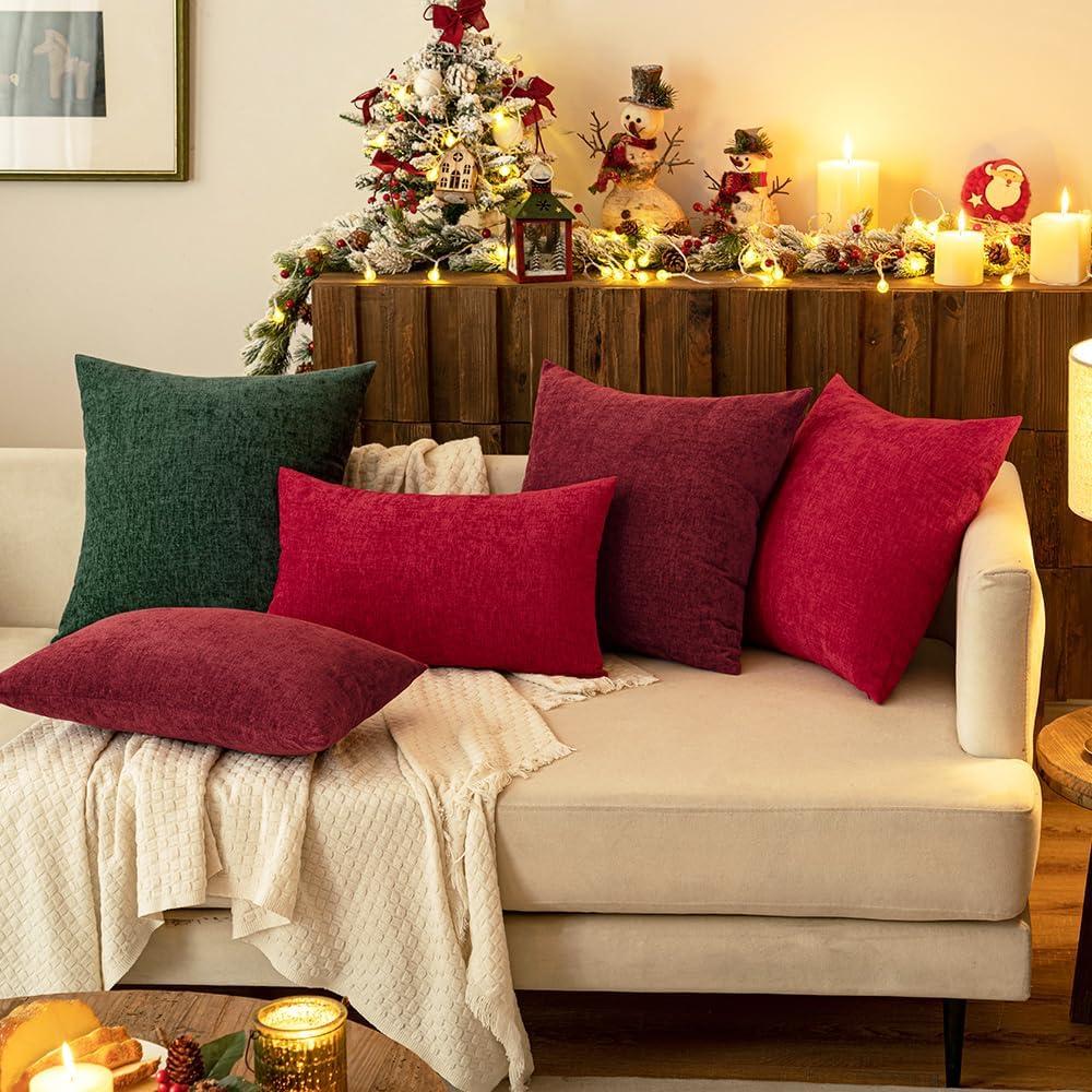 imageMIULEE Pack of 2 Couch Throw Pillow Covers 18x18 Inch Soft Gold Chenille Pillow Covers for Sofa Living Room Spring Home Decor Couch Solid Dyed CasesGreen