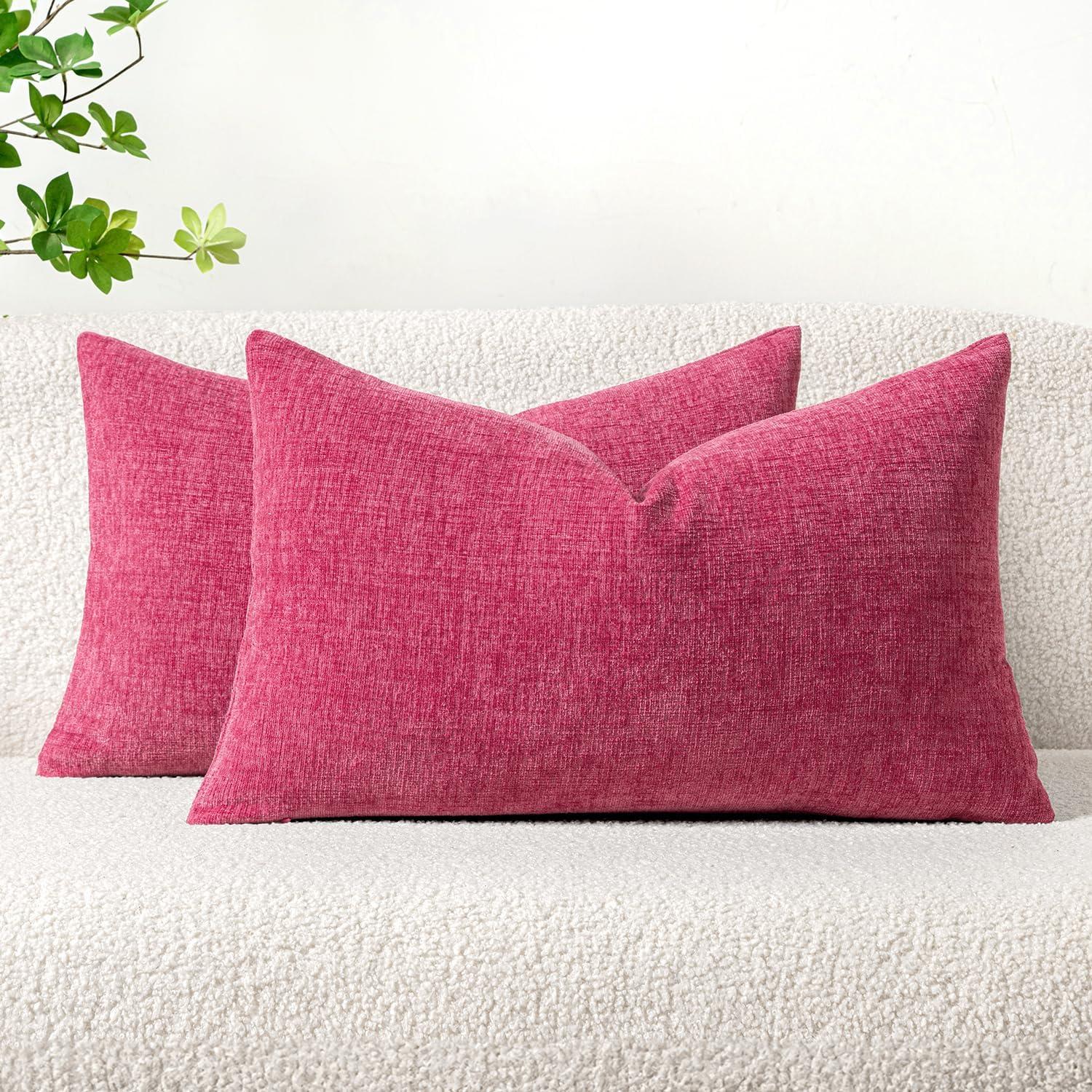 imageMIULEE Pack of 2 Couch Throw Pillow Covers 18x18 Inch Soft Gold Chenille Pillow Covers for Sofa Living Room Spring Home Decor Couch Solid Dyed CasesHot Pink