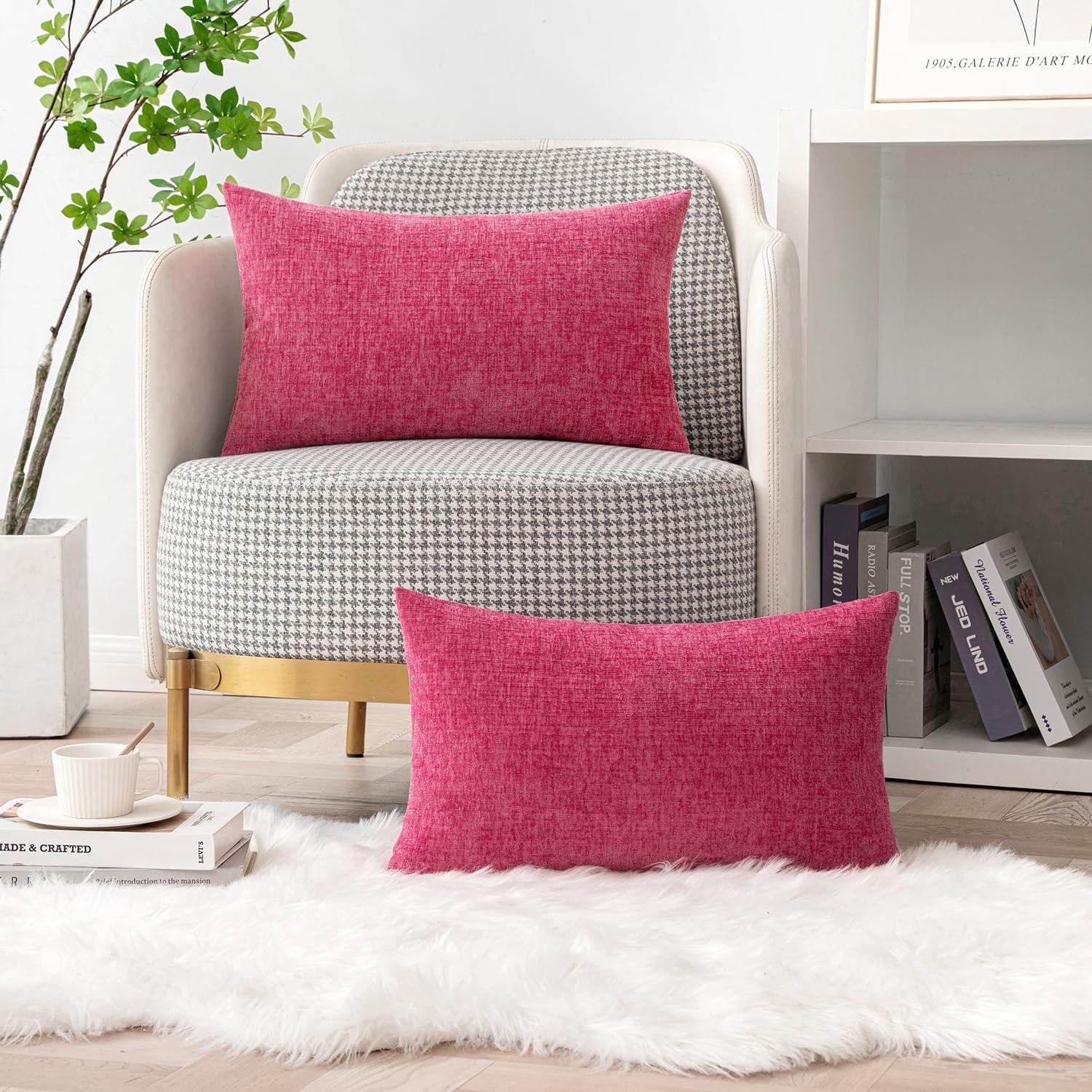 imageMIULEE Pack of 2 Couch Throw Pillow Covers 18x18 Inch Soft Gold Chenille Pillow Covers for Sofa Living Room Spring Home Decor Couch Solid Dyed CasesHot Pink