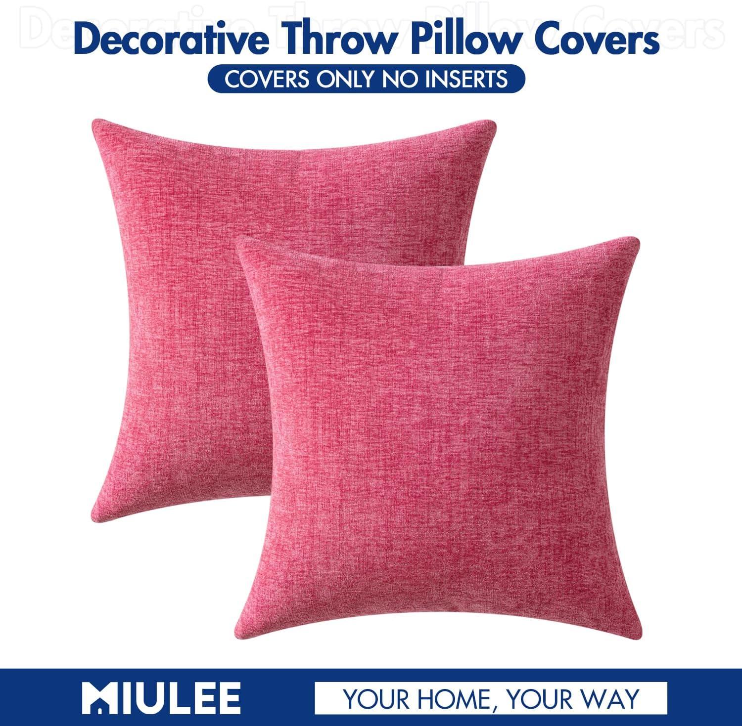 imageMIULEE Pack of 2 Couch Throw Pillow Covers 18x18 Inch Soft Gold Chenille Pillow Covers for Sofa Living Room Spring Home Decor Couch Solid Dyed CasesHot Pink