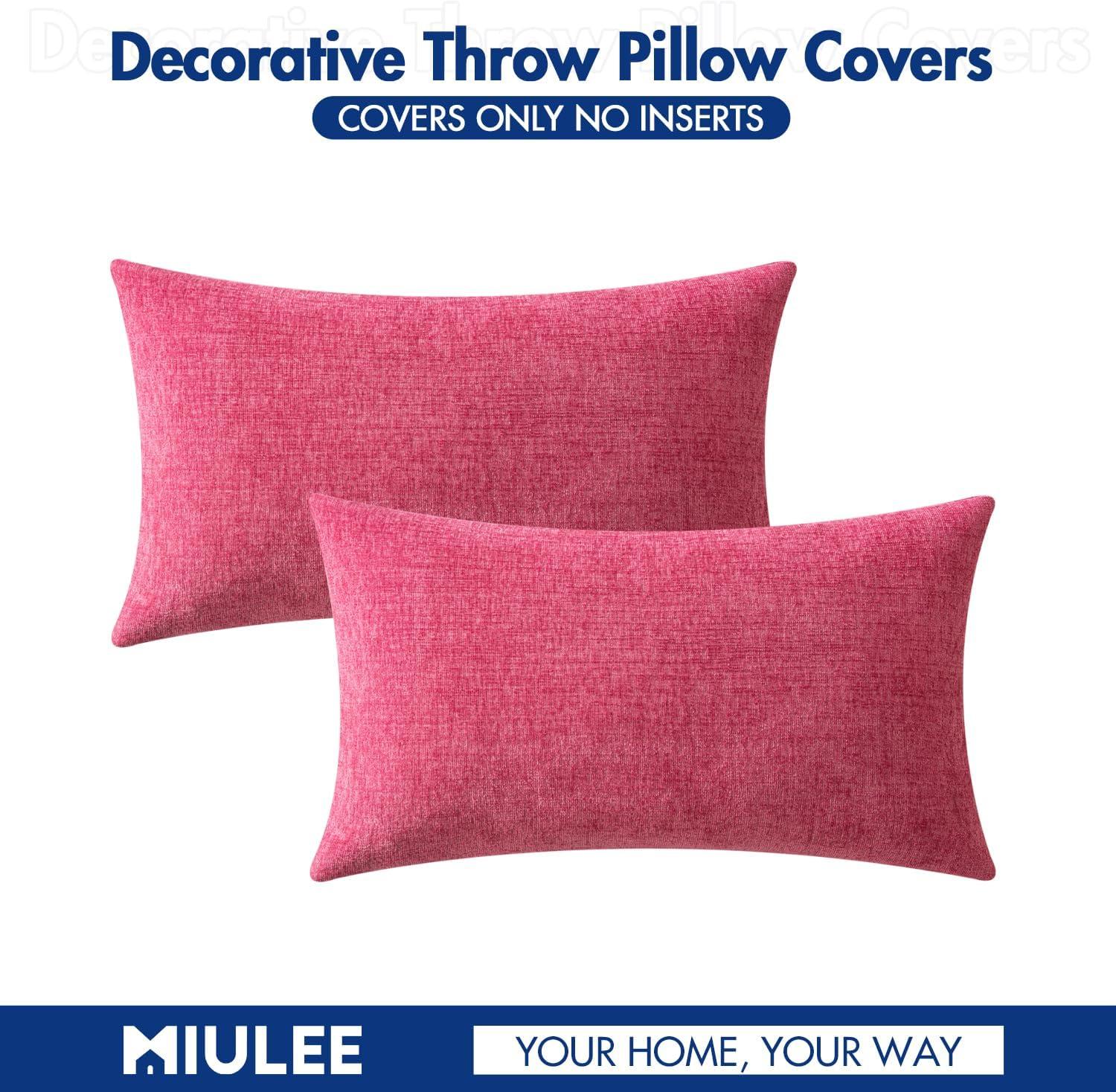 imageMIULEE Pack of 2 Couch Throw Pillow Covers 18x18 Inch Soft Gold Chenille Pillow Covers for Sofa Living Room Spring Home Decor Couch Solid Dyed CasesHot Pink