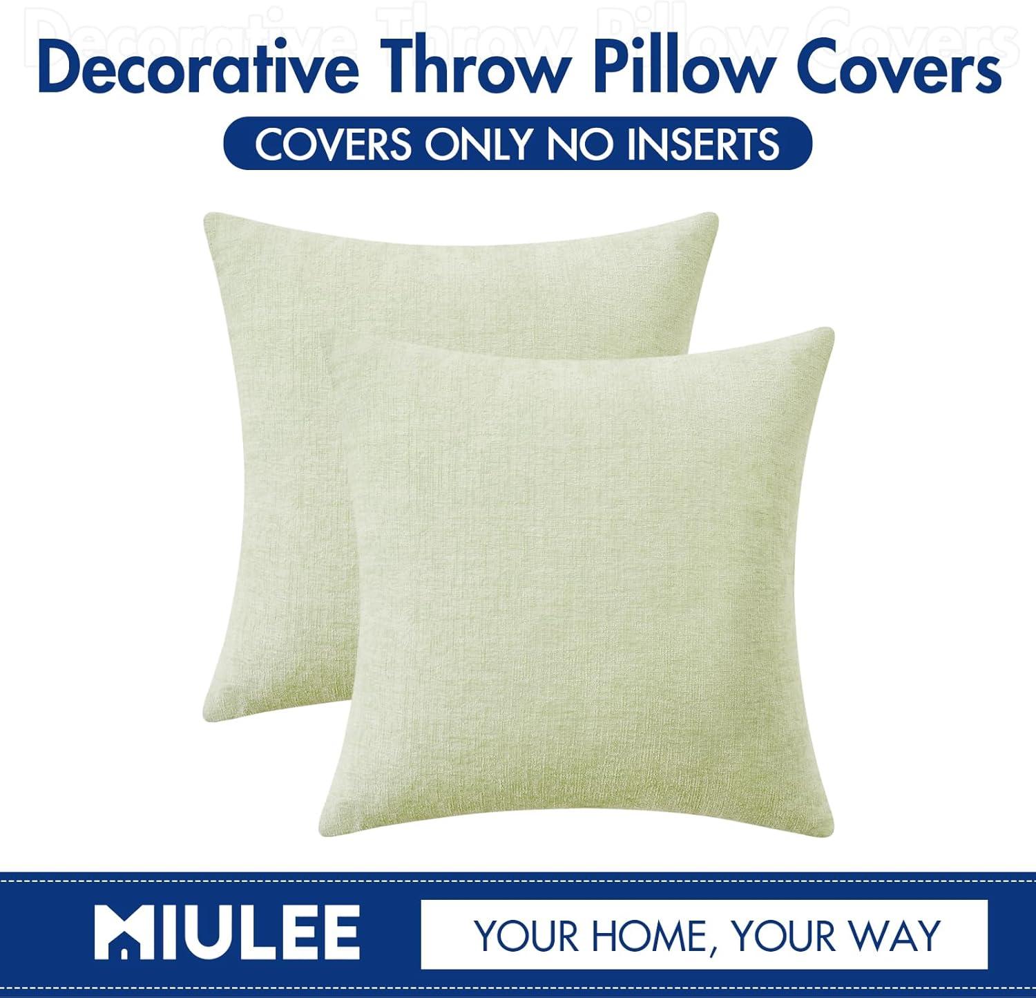 imageMIULEE Pack of 2 Couch Throw Pillow Covers 18x18 Inch Soft Gold Chenille Pillow Covers for Sofa Living Room Spring Home Decor Couch Solid Dyed CasesLight Green