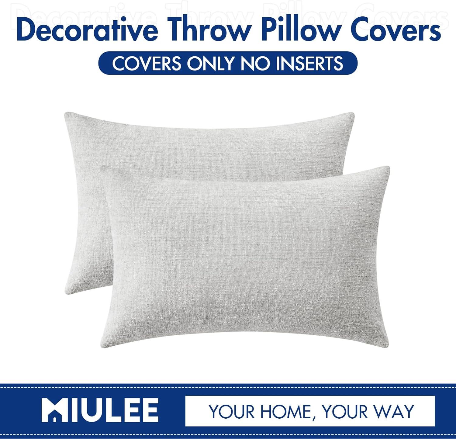 imageMIULEE Pack of 2 Couch Throw Pillow Covers 18x18 Inch Soft Gold Chenille Pillow Covers for Sofa Living Room Spring Home Decor Couch Solid Dyed CasesLight Gray