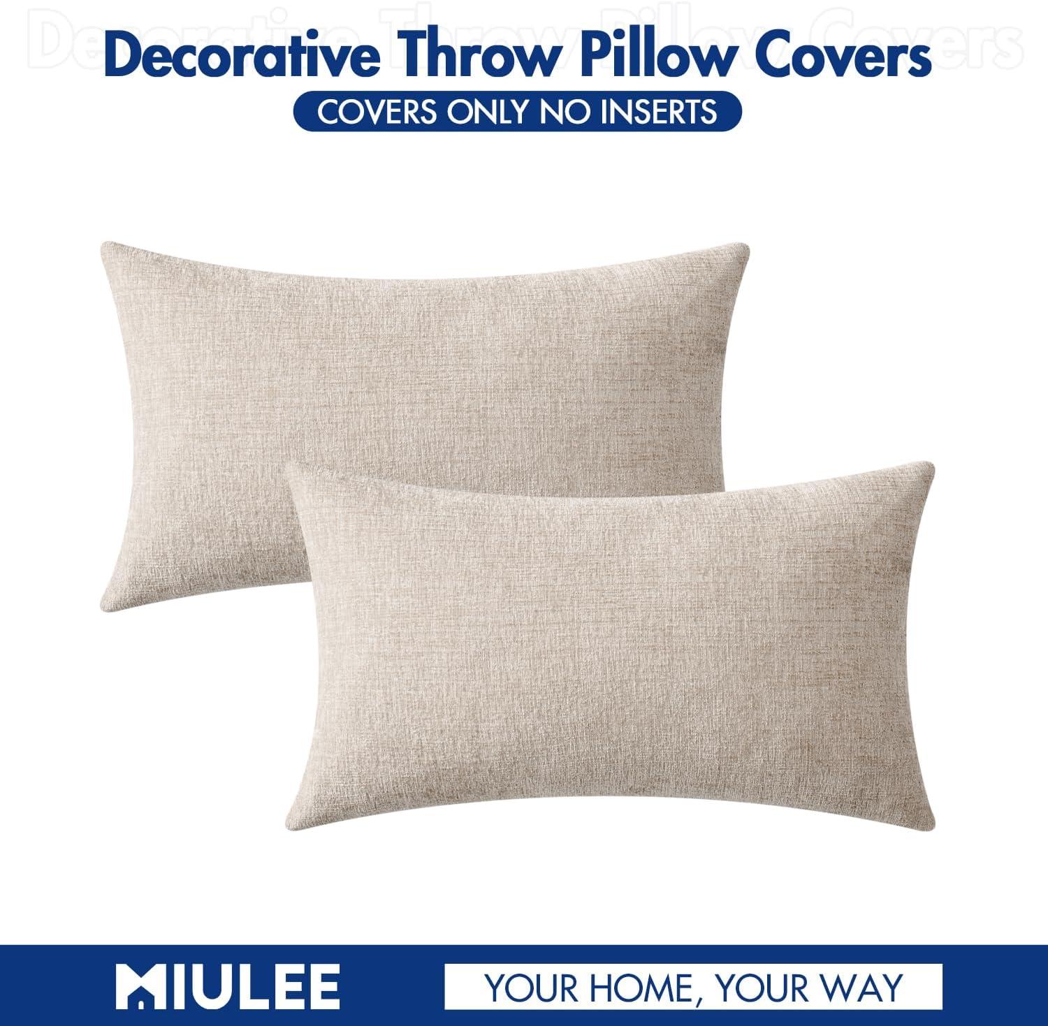 imageMIULEE Pack of 2 Couch Throw Pillow Covers 18x18 Inch Soft Gold Chenille Pillow Covers for Sofa Living Room Spring Home Decor Couch Solid Dyed CasesLight Brown