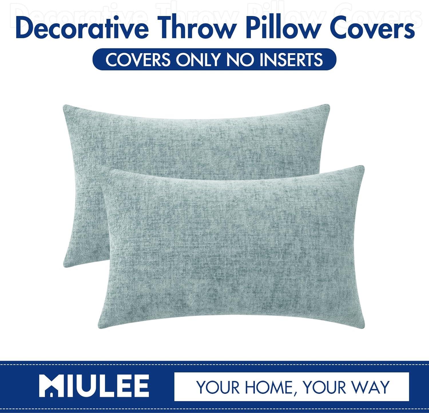 imageMIULEE Pack of 2 Couch Throw Pillow Covers 18x18 Inch Soft Gold Chenille Pillow Covers for Sofa Living Room Spring Home Decor Couch Solid Dyed CasesLight Blue