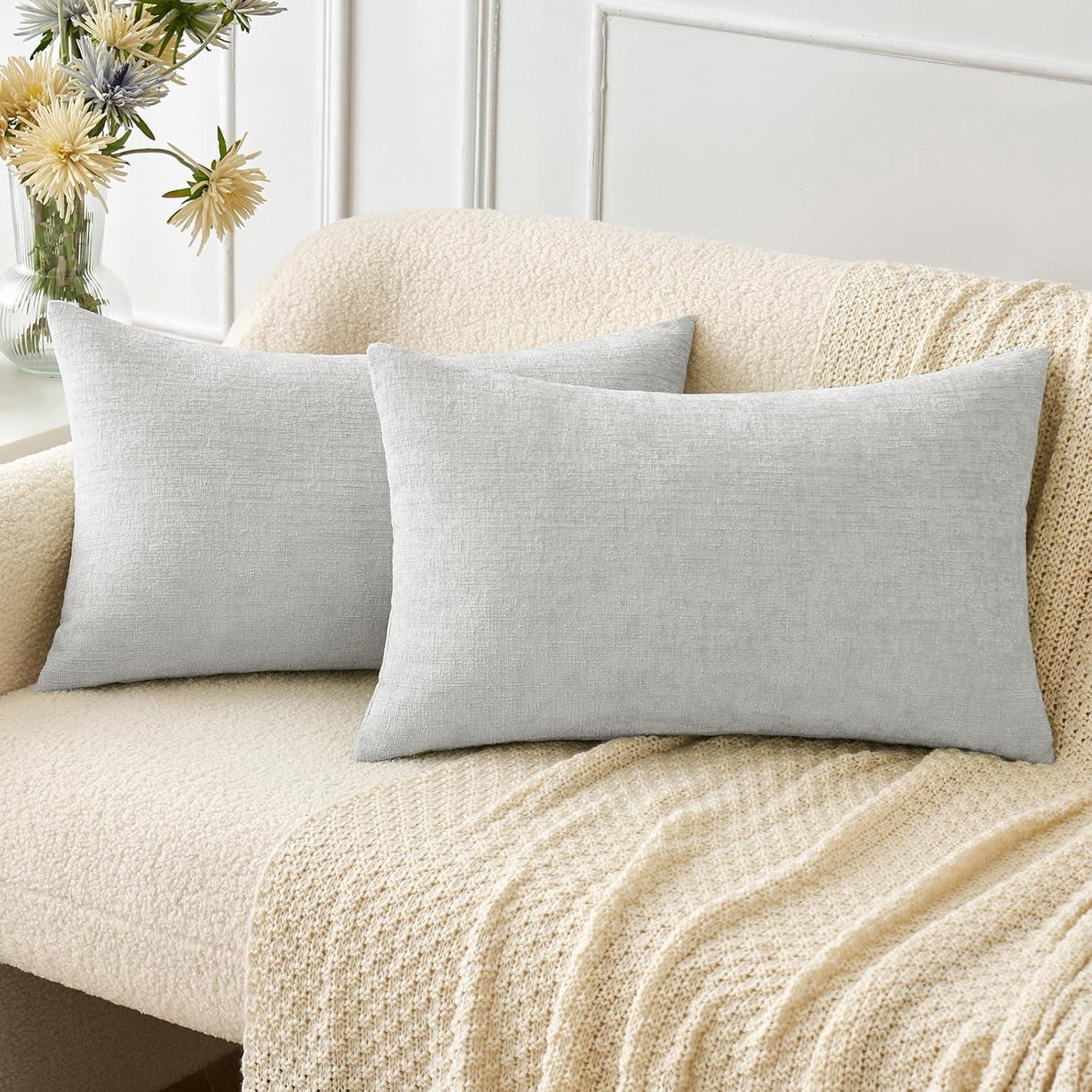imageMIULEE Pack of 2 Couch Throw Pillow Covers 18x18 Inch Soft Gold Chenille Pillow Covers for Sofa Living Room Spring Home Decor Couch Solid Dyed CasesLight Gray