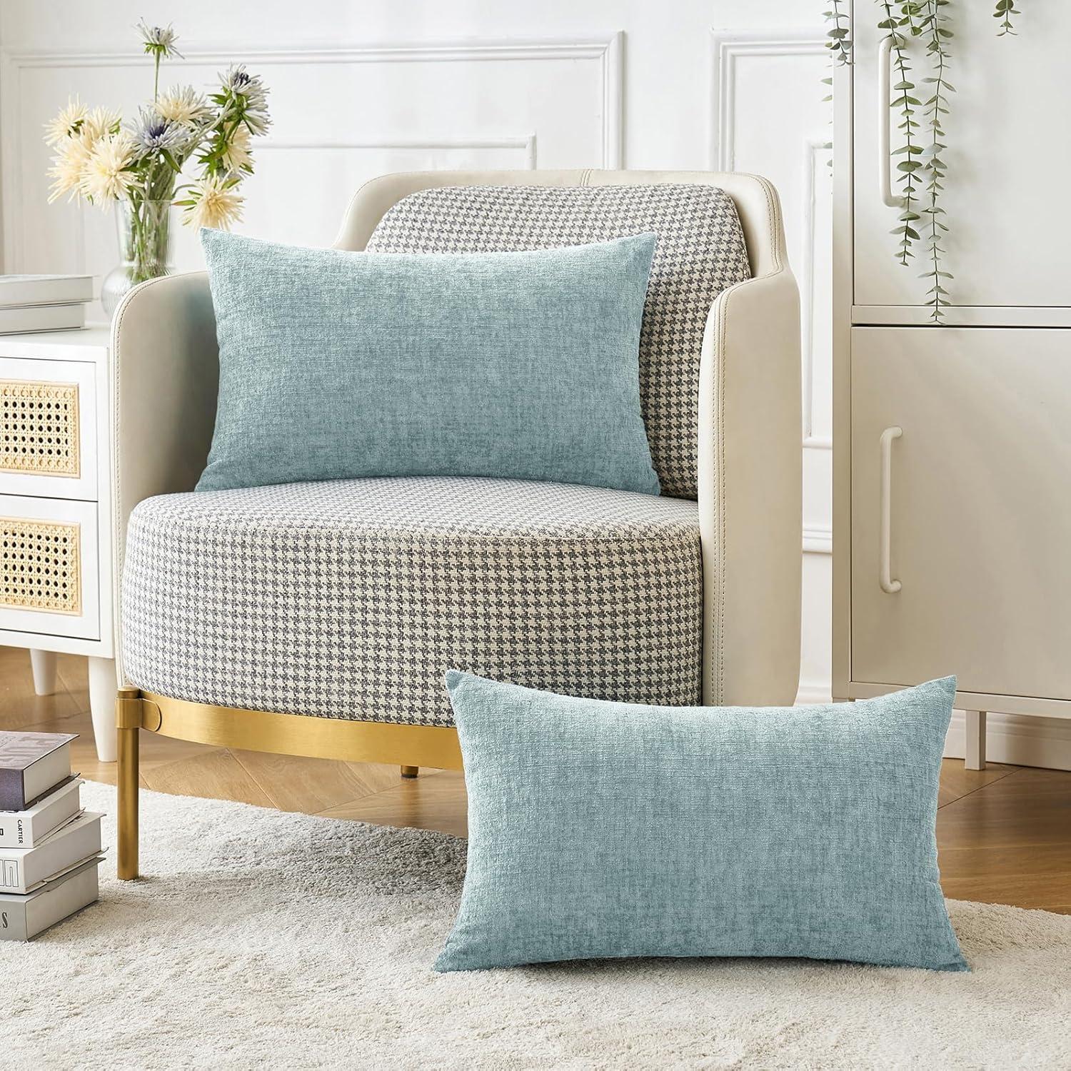 imageMIULEE Pack of 2 Couch Throw Pillow Covers 18x18 Inch Soft Gold Chenille Pillow Covers for Sofa Living Room Spring Home Decor Couch Solid Dyed CasesLight Blue