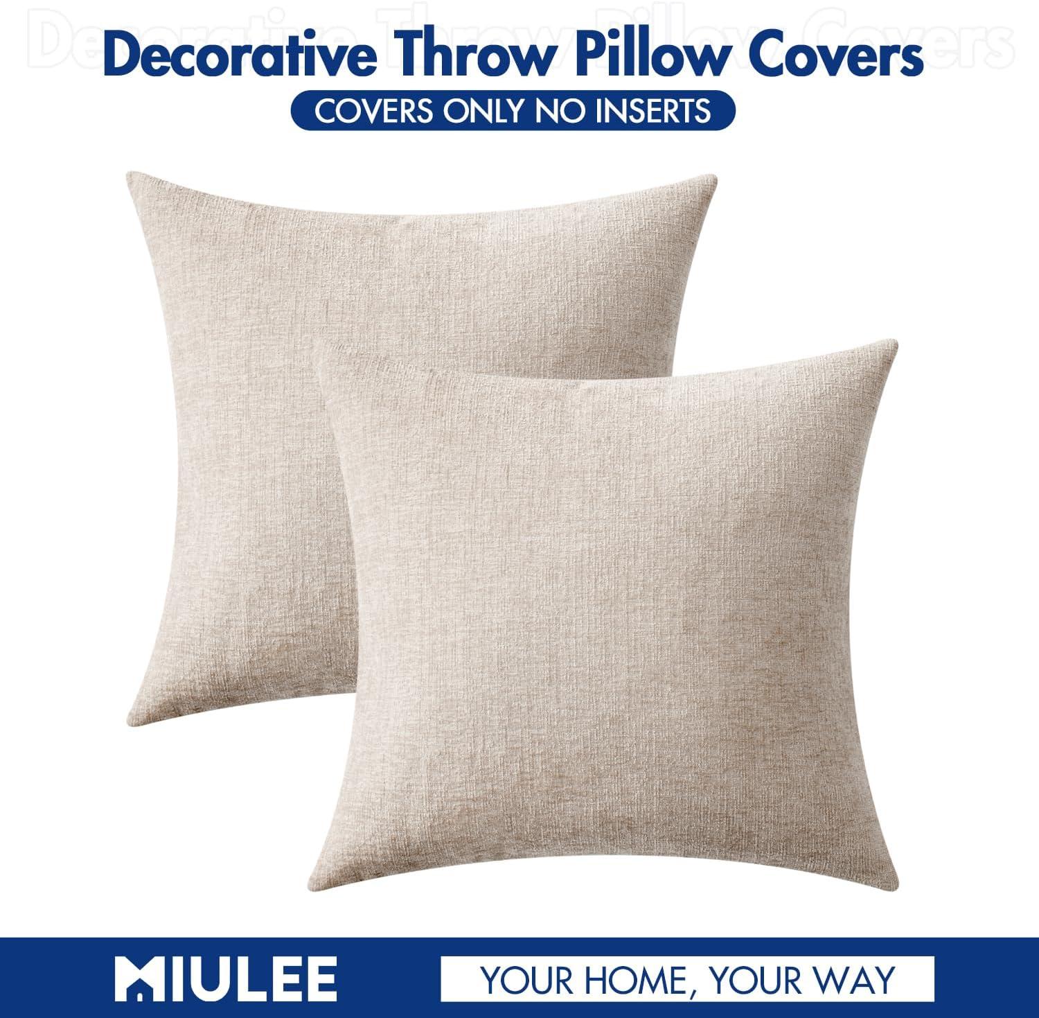 imageMIULEE Pack of 2 Couch Throw Pillow Covers 18x18 Inch Soft Gold Chenille Pillow Covers for Sofa Living Room Spring Home Decor Couch Solid Dyed CasesLight Brown