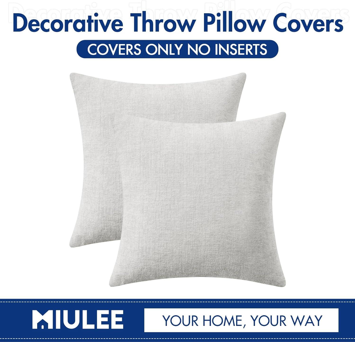 imageMIULEE Pack of 2 Couch Throw Pillow Covers 18x18 Inch Soft Gold Chenille Pillow Covers for Sofa Living Room Spring Home Decor Couch Solid Dyed CasesLight Gray