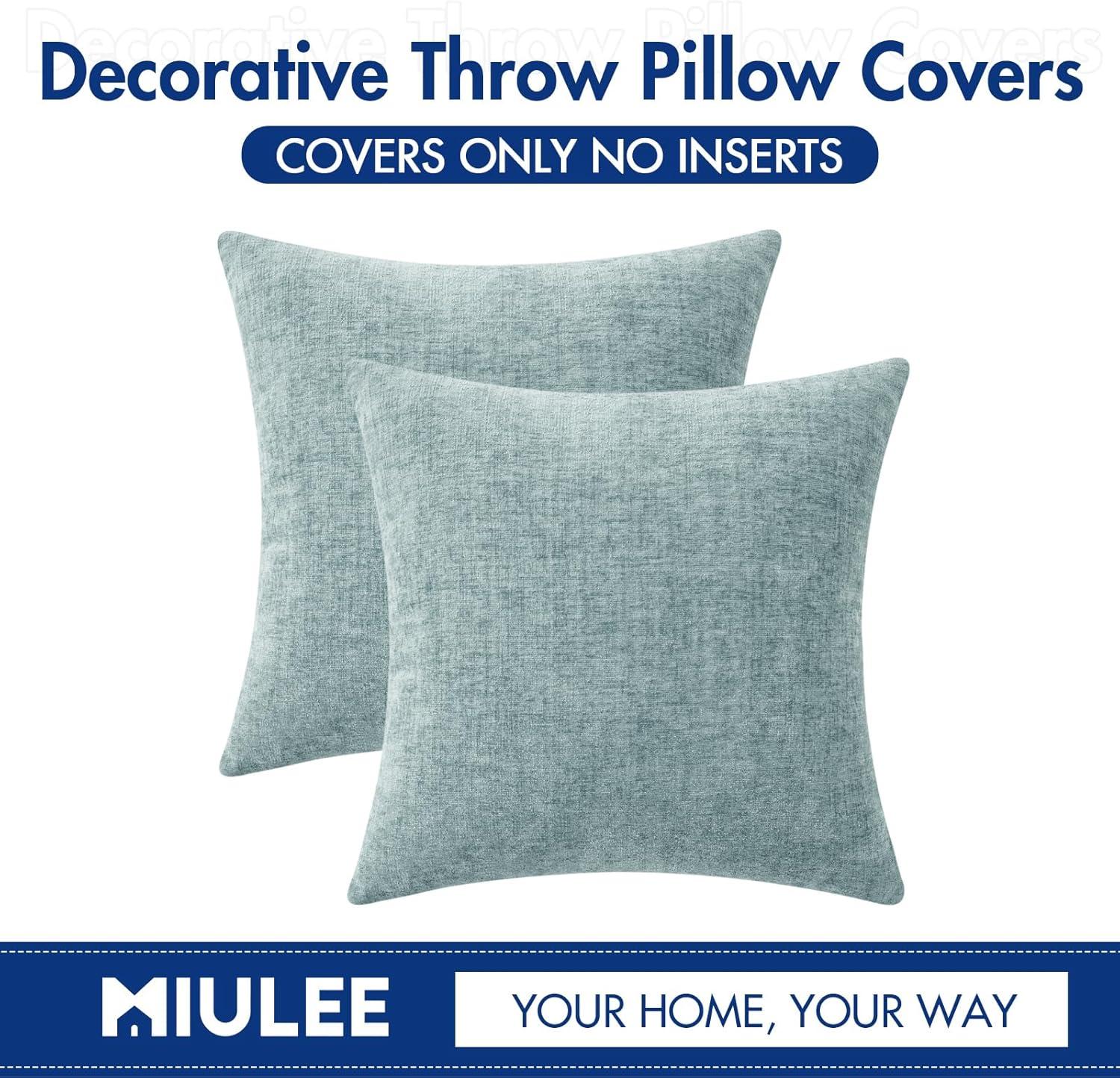 imageMIULEE Pack of 2 Couch Throw Pillow Covers 18x18 Inch Soft Gold Chenille Pillow Covers for Sofa Living Room Spring Home Decor Couch Solid Dyed CasesLight Blue