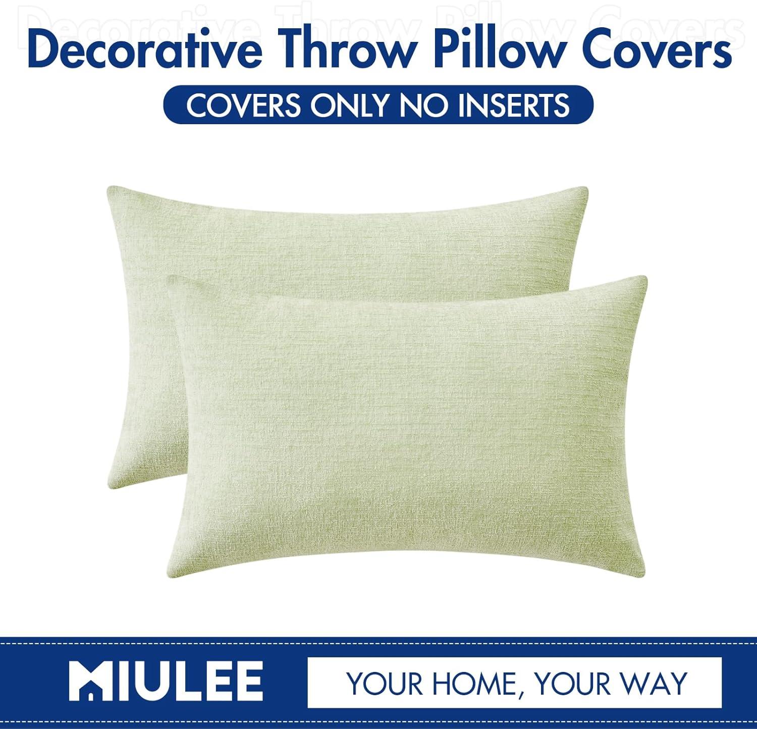 imageMIULEE Pack of 2 Couch Throw Pillow Covers 18x18 Inch Soft Gold Chenille Pillow Covers for Sofa Living Room Spring Home Decor Couch Solid Dyed CasesLight Green