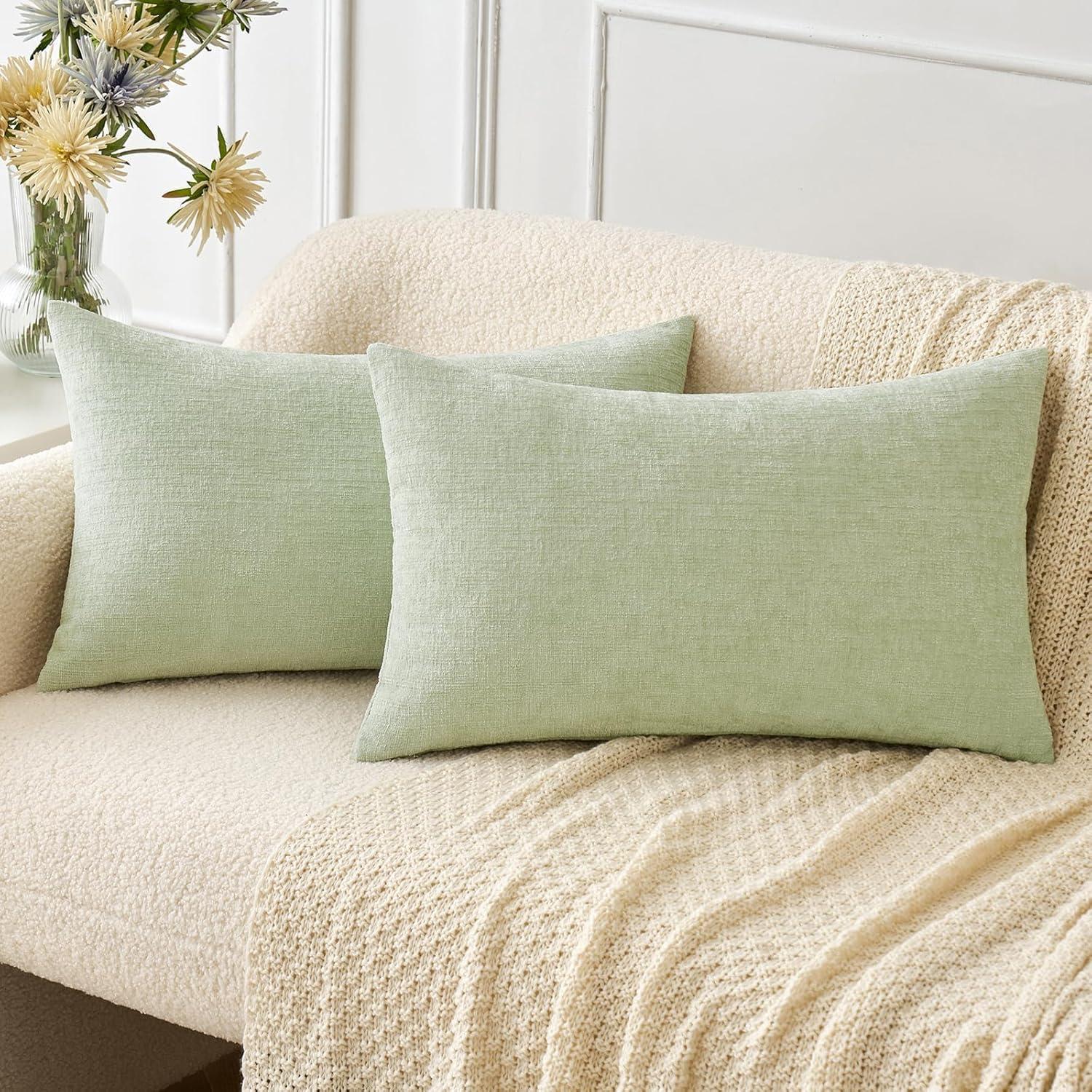 imageMIULEE Pack of 2 Couch Throw Pillow Covers 18x18 Inch Soft Gold Chenille Pillow Covers for Sofa Living Room Spring Home Decor Couch Solid Dyed CasesLight Green