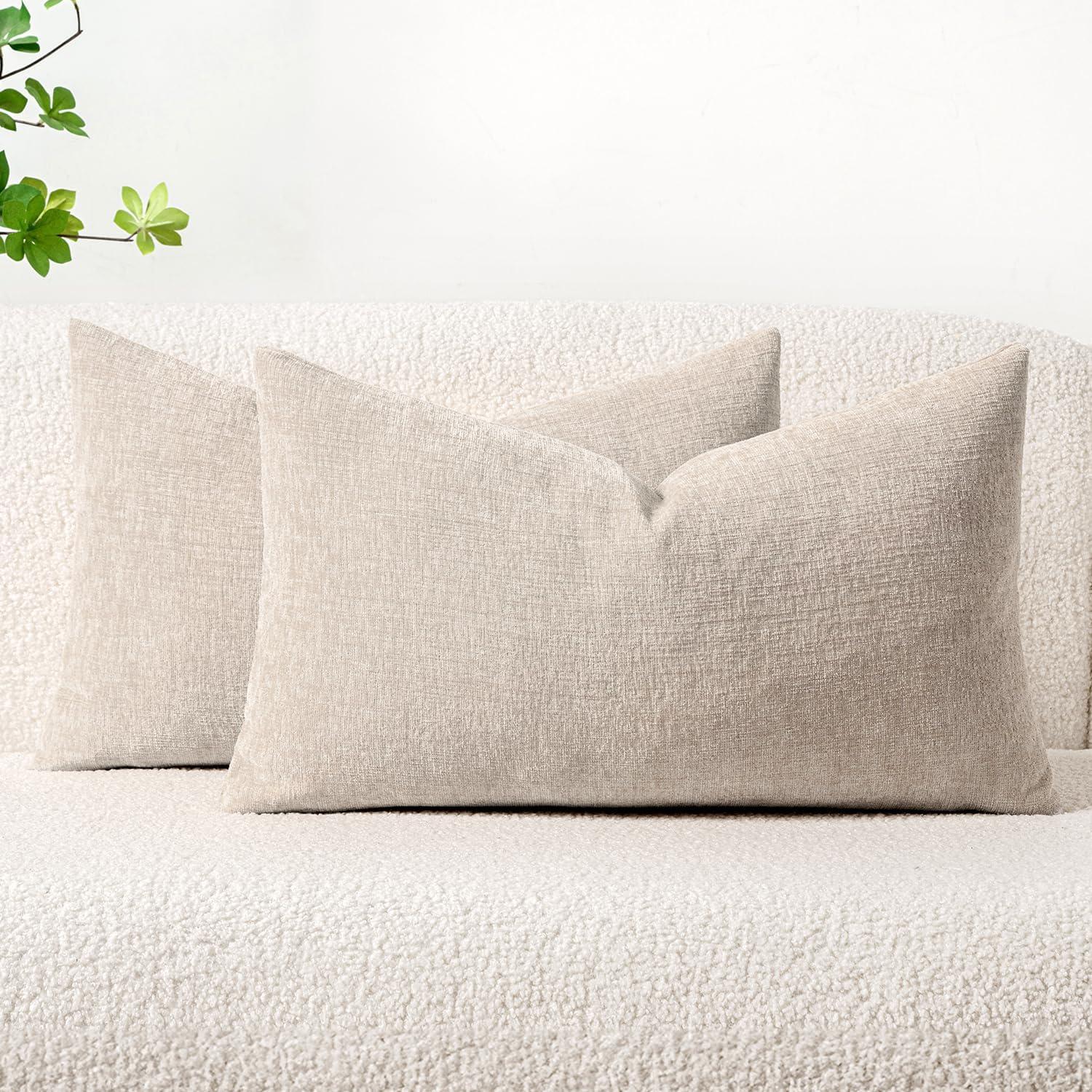 imageMIULEE Pack of 2 Couch Throw Pillow Covers 18x18 Inch Soft Gold Chenille Pillow Covers for Sofa Living Room Spring Home Decor Couch Solid Dyed CasesLight Brown