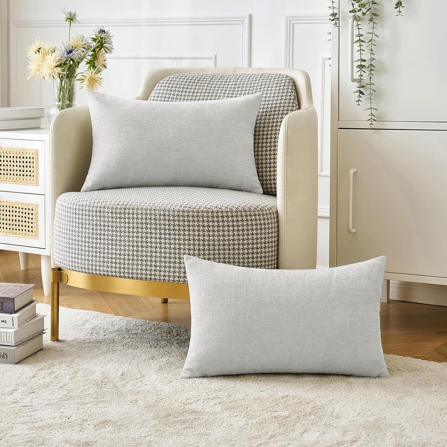 imageMIULEE Pack of 2 Couch Throw Pillow Covers 18x18 Inch Soft Gold Chenille Pillow Covers for Sofa Living Room Spring Home Decor Couch Solid Dyed CasesLight Gray