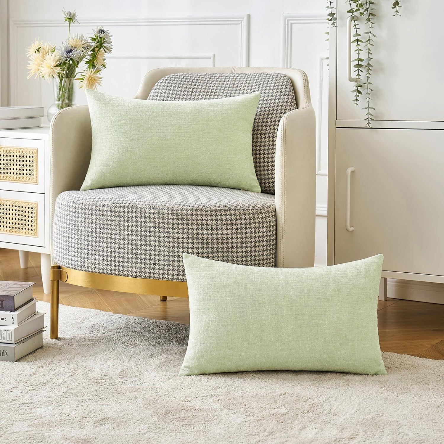 imageMIULEE Pack of 2 Couch Throw Pillow Covers 18x18 Inch Soft Gold Chenille Pillow Covers for Sofa Living Room Spring Home Decor Couch Solid Dyed CasesLight Green