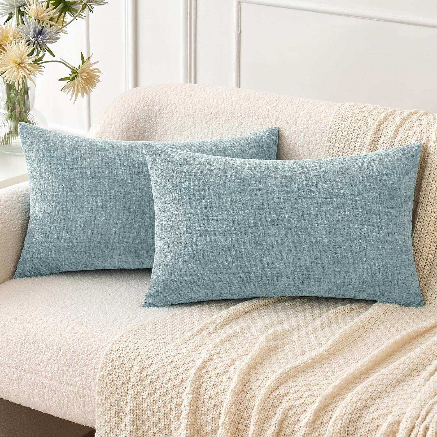 imageMIULEE Pack of 2 Couch Throw Pillow Covers 18x18 Inch Soft Gold Chenille Pillow Covers for Sofa Living Room Spring Home Decor Couch Solid Dyed CasesLight Blue