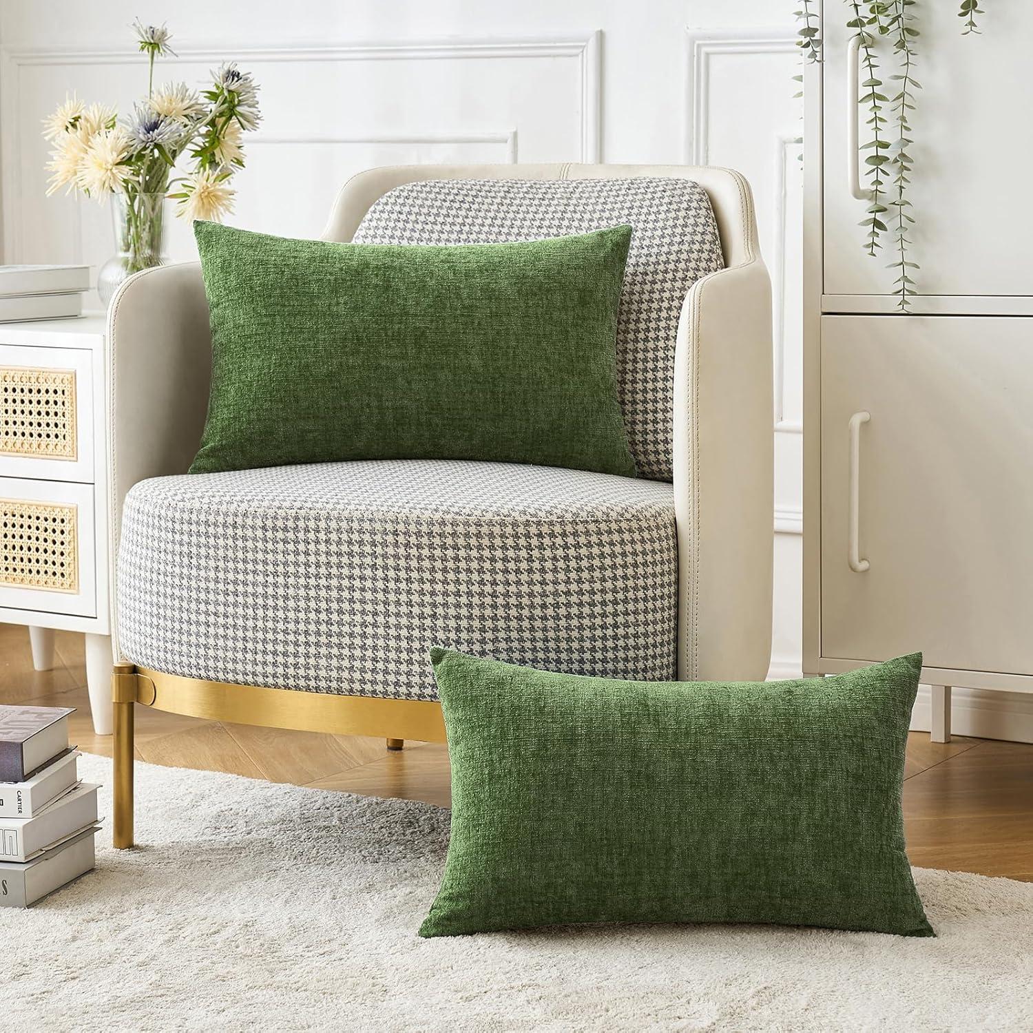 imageMIULEE Pack of 2 Couch Throw Pillow Covers 18x18 Inch Soft Gold Chenille Pillow Covers for Sofa Living Room Spring Home Decor Couch Solid Dyed CasesMoss Green