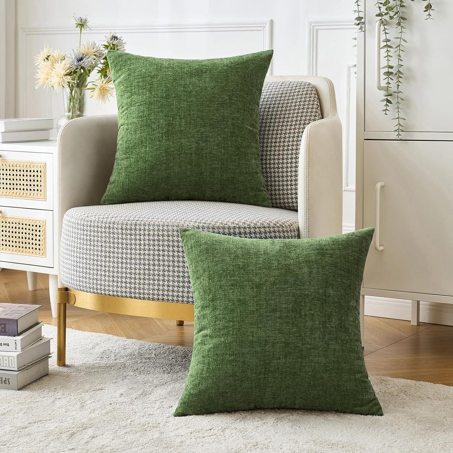 imageMIULEE Pack of 2 Couch Throw Pillow Covers 18x18 Inch Soft Gold Chenille Pillow Covers for Sofa Living Room Spring Home Decor Couch Solid Dyed CasesMoss Green