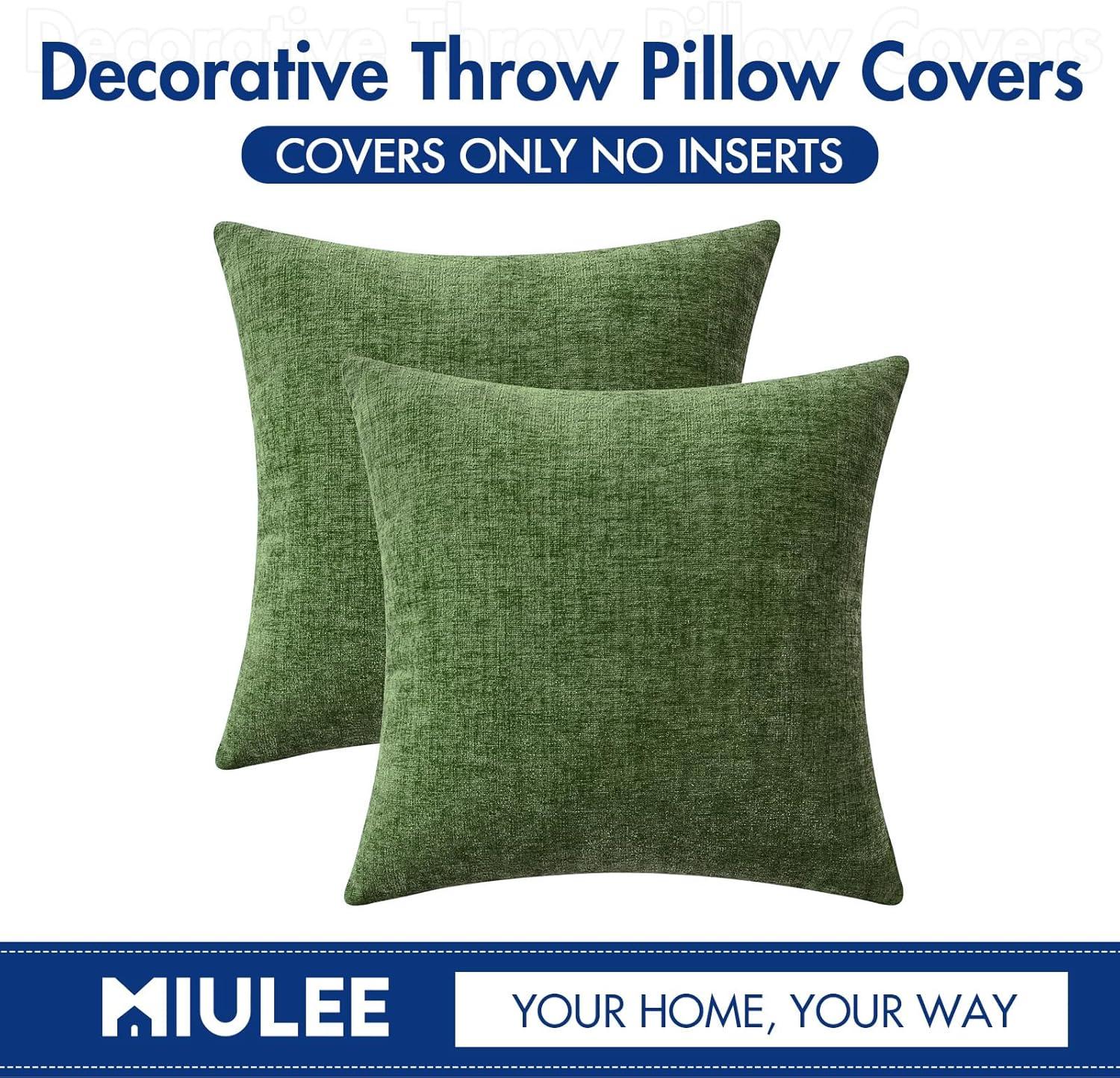 imageMIULEE Pack of 2 Couch Throw Pillow Covers 18x18 Inch Soft Gold Chenille Pillow Covers for Sofa Living Room Spring Home Decor Couch Solid Dyed CasesMoss Green