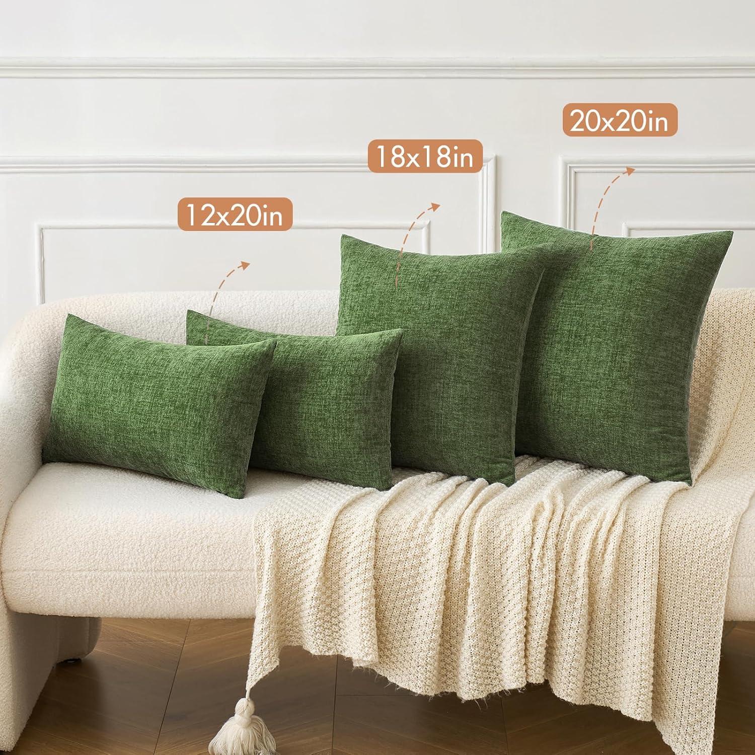 imageMIULEE Pack of 2 Couch Throw Pillow Covers 18x18 Inch Soft Gold Chenille Pillow Covers for Sofa Living Room Spring Home Decor Couch Solid Dyed CasesMoss Green