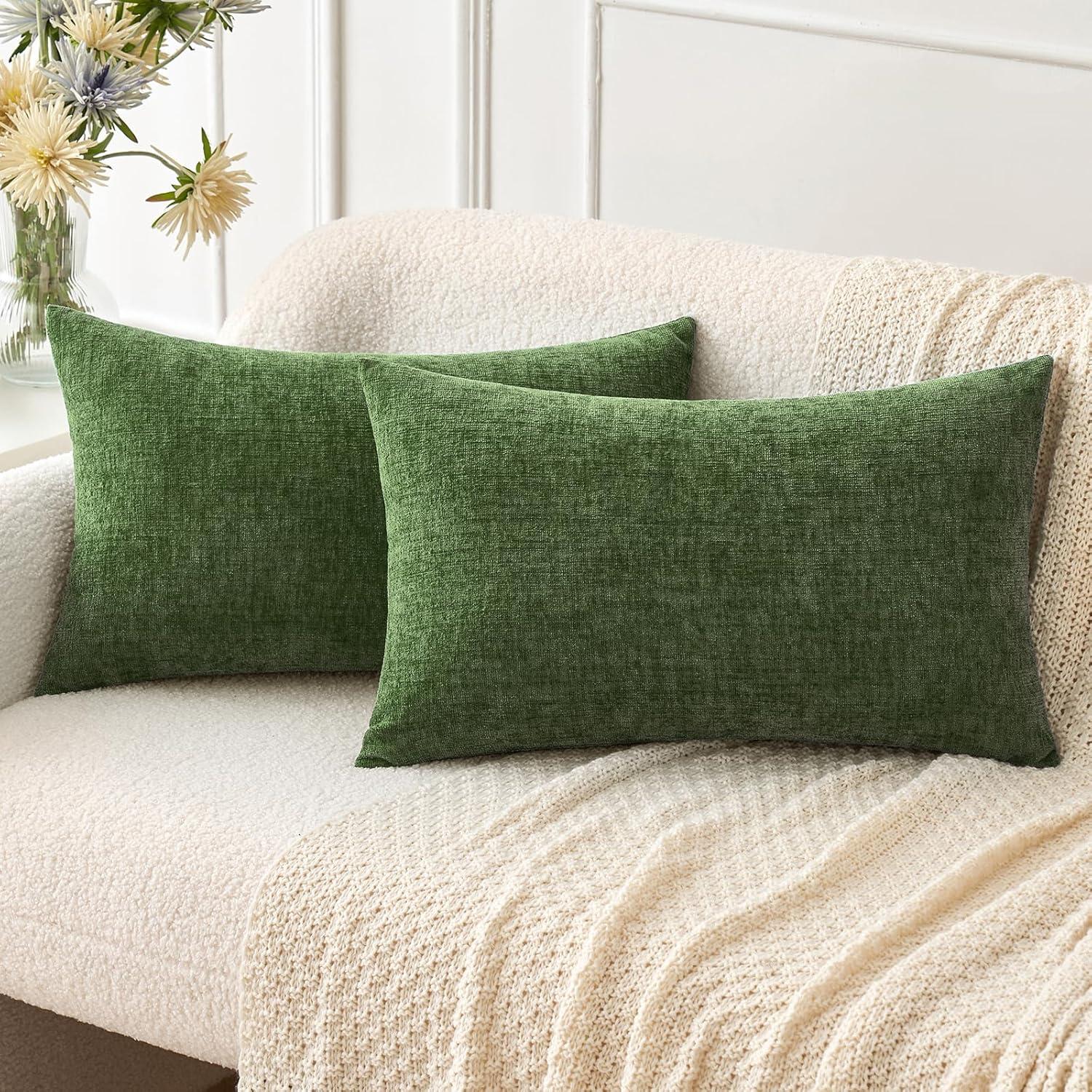 imageMIULEE Pack of 2 Couch Throw Pillow Covers 18x18 Inch Soft Gold Chenille Pillow Covers for Sofa Living Room Spring Home Decor Couch Solid Dyed CasesMoss Green