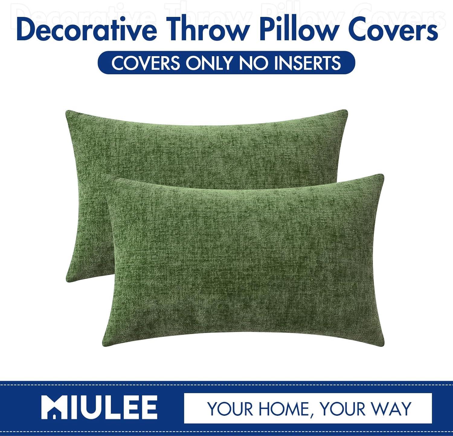imageMIULEE Pack of 2 Couch Throw Pillow Covers 18x18 Inch Soft Gold Chenille Pillow Covers for Sofa Living Room Spring Home Decor Couch Solid Dyed CasesMoss Green