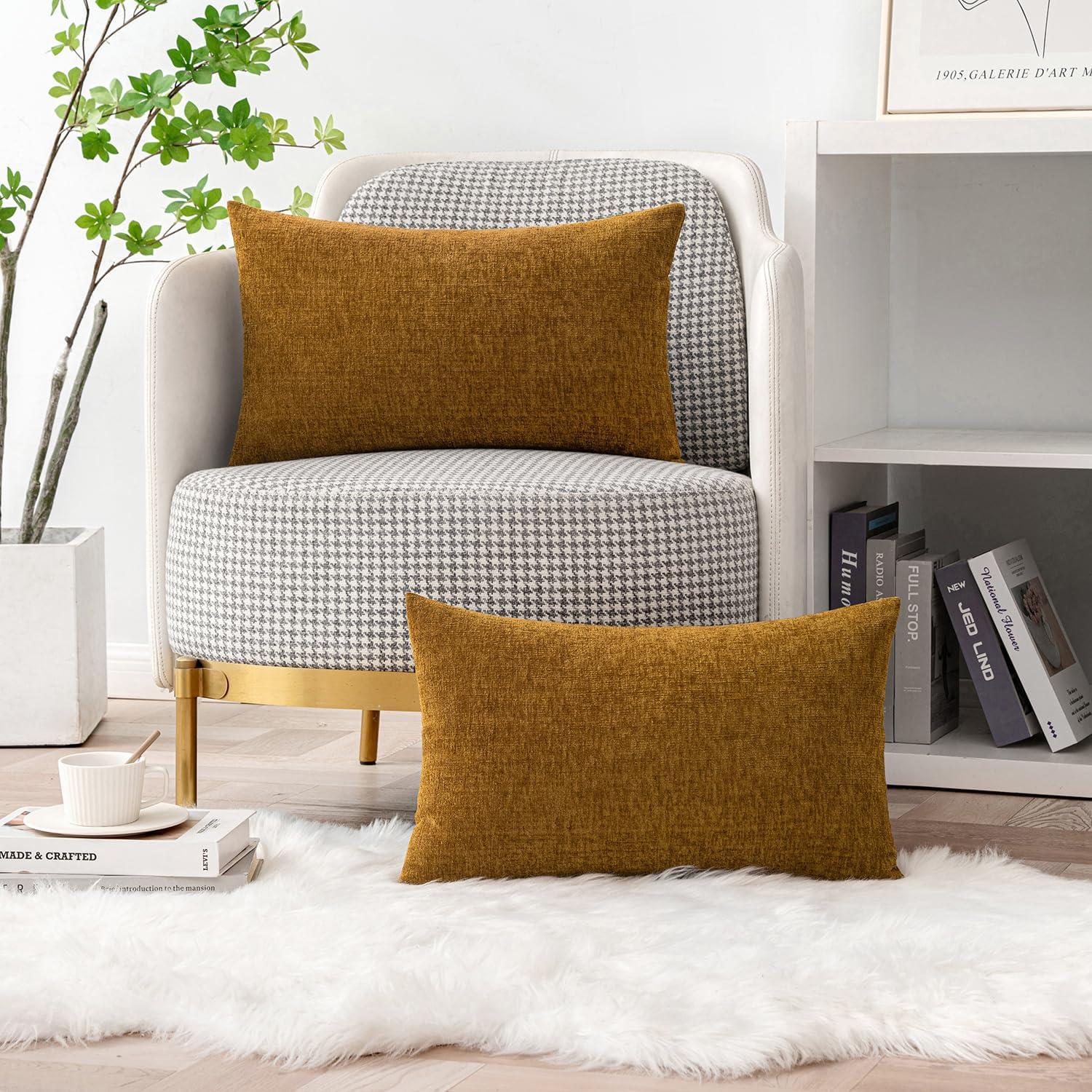 imageMIULEE Pack of 2 Couch Throw Pillow Covers 18x18 Inch Soft Gold Chenille Pillow Covers for Sofa Living Room Spring Home Decor Couch Solid Dyed CasesMustard