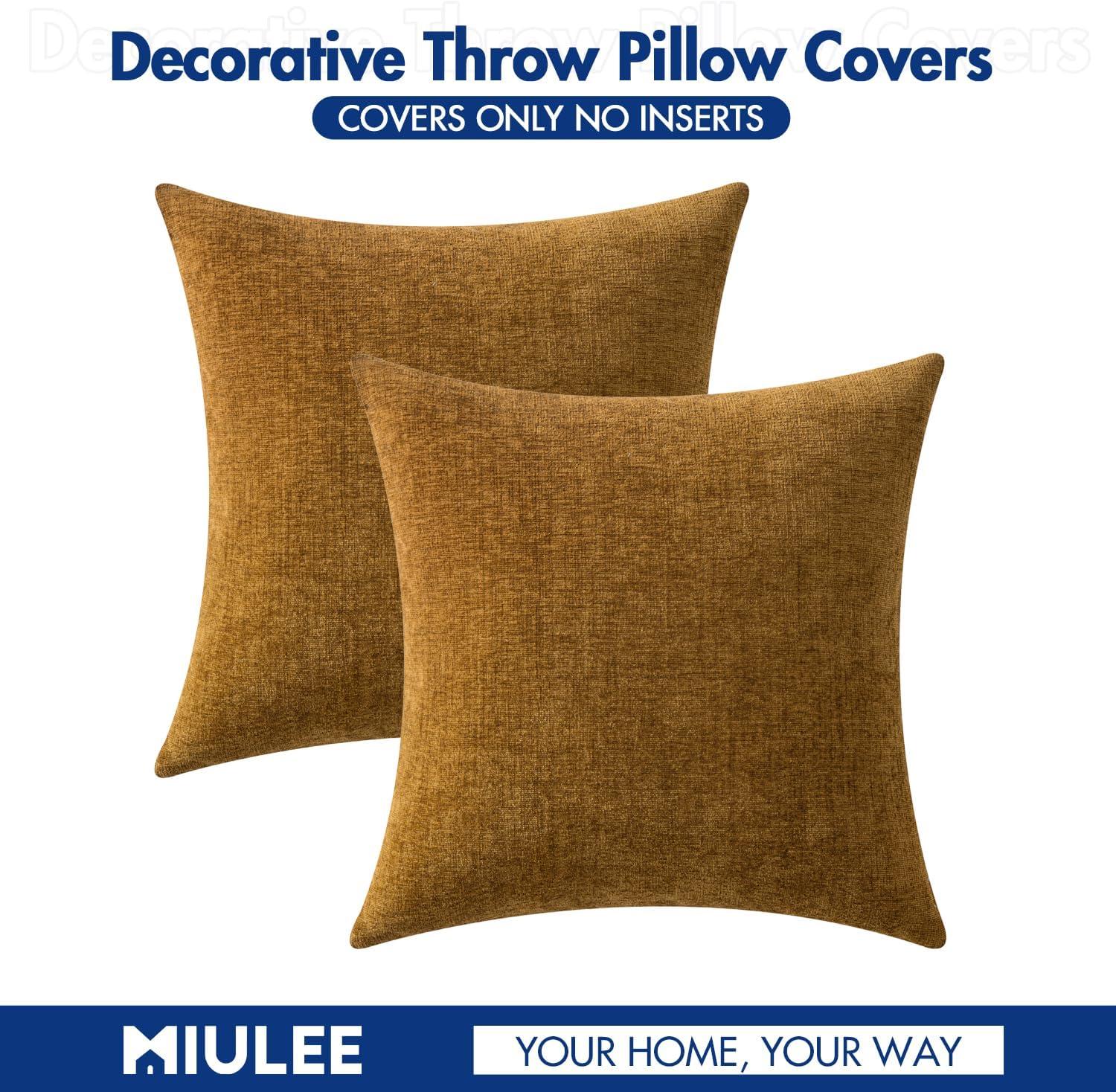 imageMIULEE Pack of 2 Couch Throw Pillow Covers 18x18 Inch Soft Gold Chenille Pillow Covers for Sofa Living Room Spring Home Decor Couch Solid Dyed CasesMustard