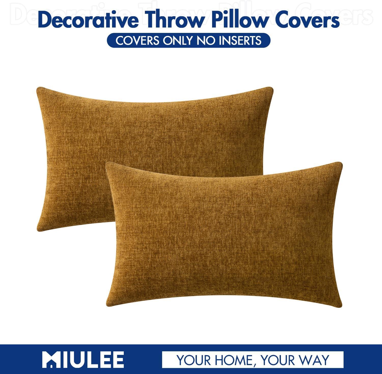 imageMIULEE Pack of 2 Couch Throw Pillow Covers 18x18 Inch Soft Gold Chenille Pillow Covers for Sofa Living Room Spring Home Decor Couch Solid Dyed CasesMustard
