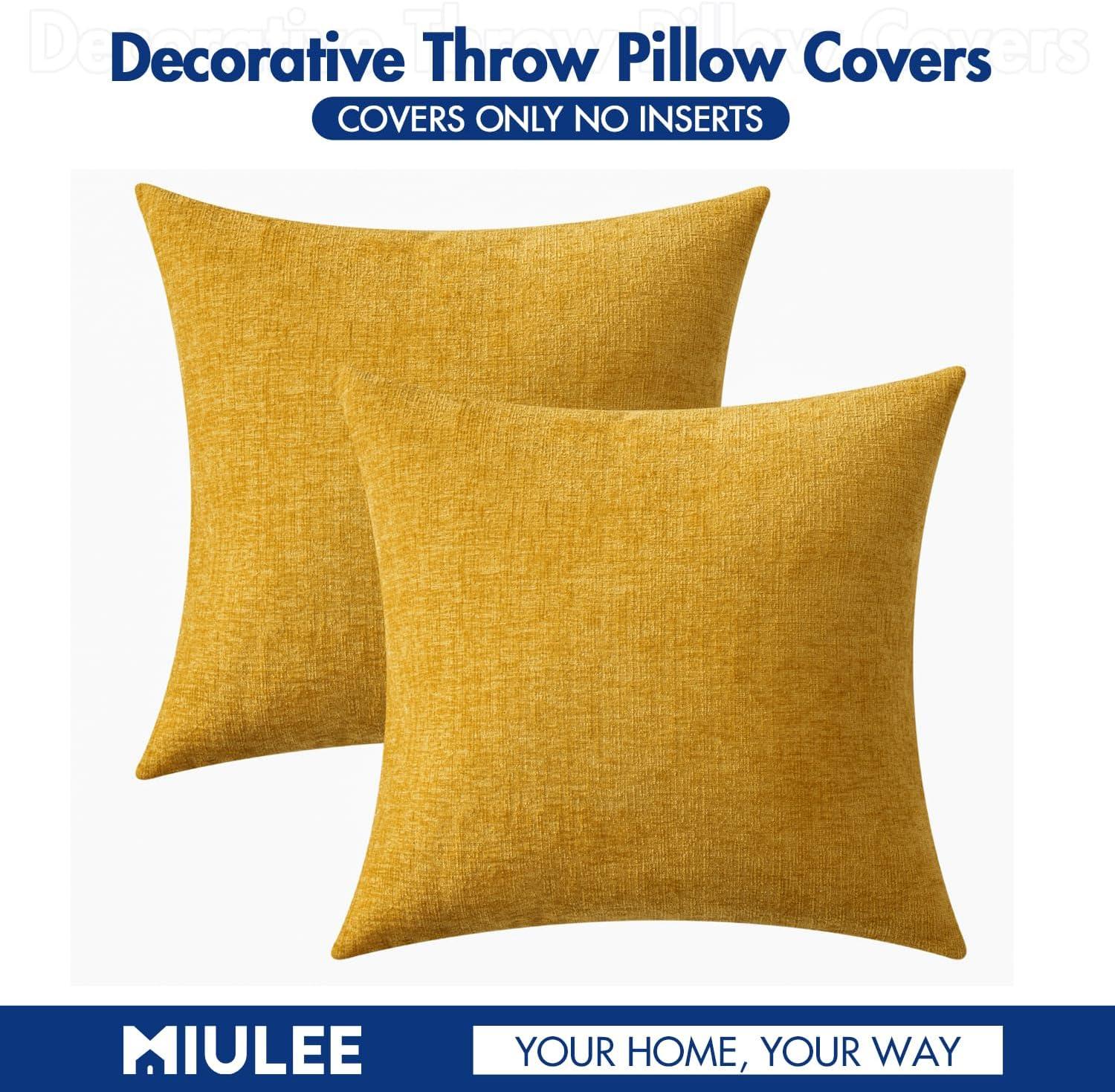 imageMIULEE Pack of 2 Couch Throw Pillow Covers 18x18 Inch Soft Gold Chenille Pillow Covers for Sofa Living Room Spring Home Decor Couch Solid Dyed CasesMustard Yellow