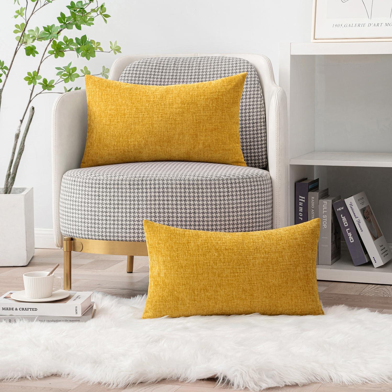 imageMIULEE Pack of 2 Couch Throw Pillow Covers 18x18 Inch Soft Gold Chenille Pillow Covers for Sofa Living Room Spring Home Decor Couch Solid Dyed CasesMustard Yellow