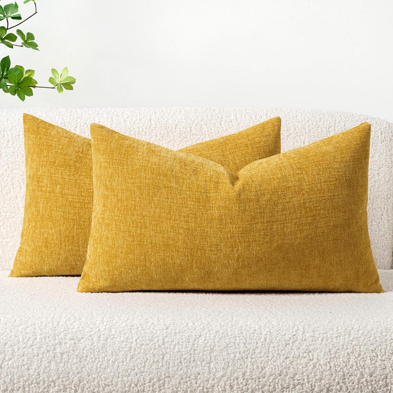 imageMIULEE Pack of 2 Couch Throw Pillow Covers 18x18 Inch Soft Gold Chenille Pillow Covers for Sofa Living Room Spring Home Decor Couch Solid Dyed CasesMustard Yellow