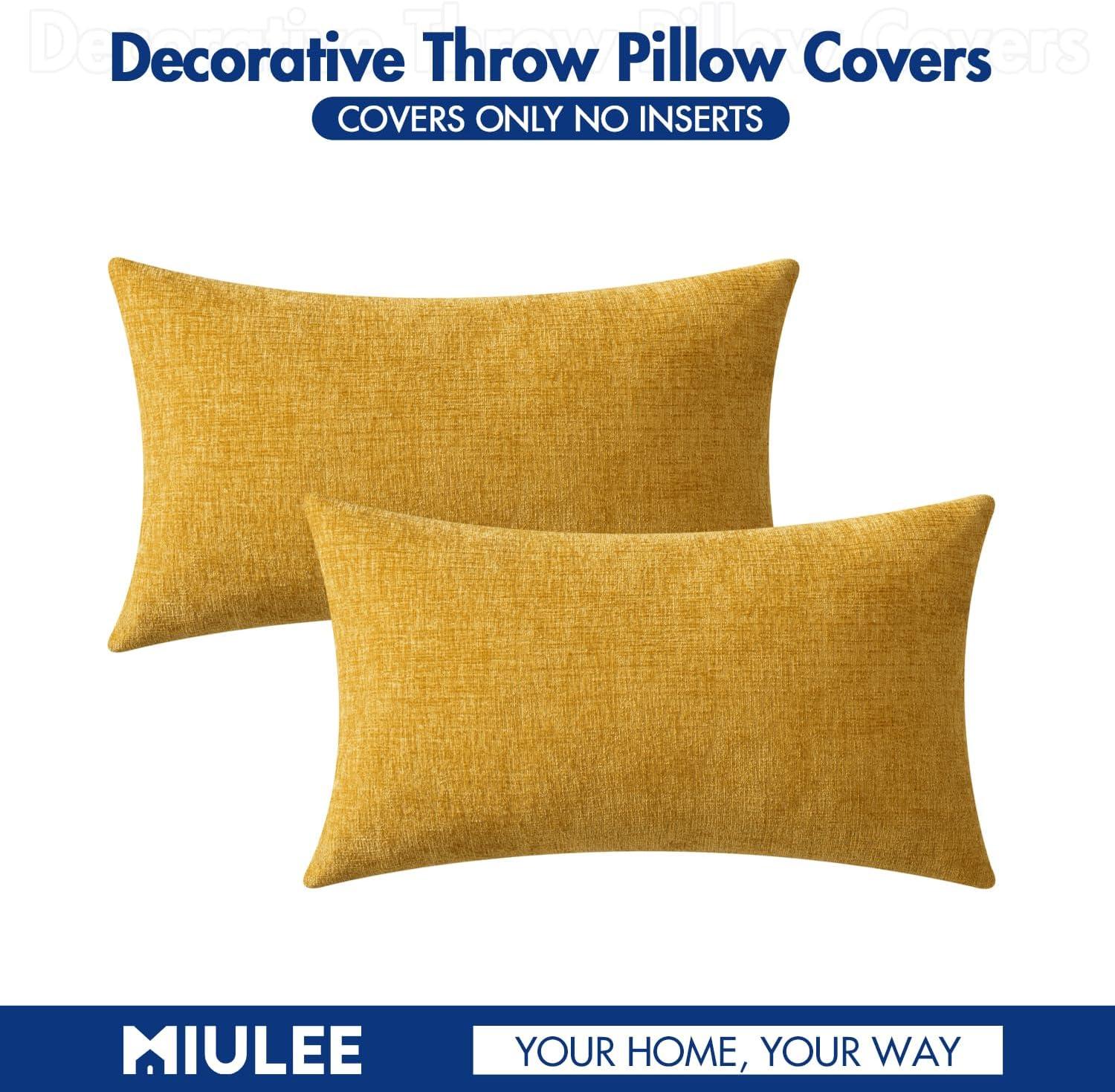 imageMIULEE Pack of 2 Couch Throw Pillow Covers 18x18 Inch Soft Gold Chenille Pillow Covers for Sofa Living Room Spring Home Decor Couch Solid Dyed CasesMustard Yellow
