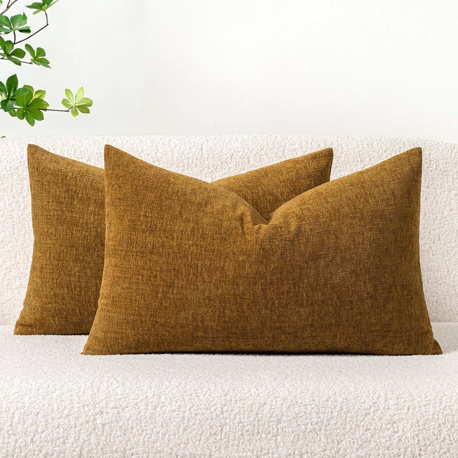 imageMIULEE Pack of 2 Couch Throw Pillow Covers 18x18 Inch Soft Gold Chenille Pillow Covers for Sofa Living Room Spring Home Decor Couch Solid Dyed CasesMustard