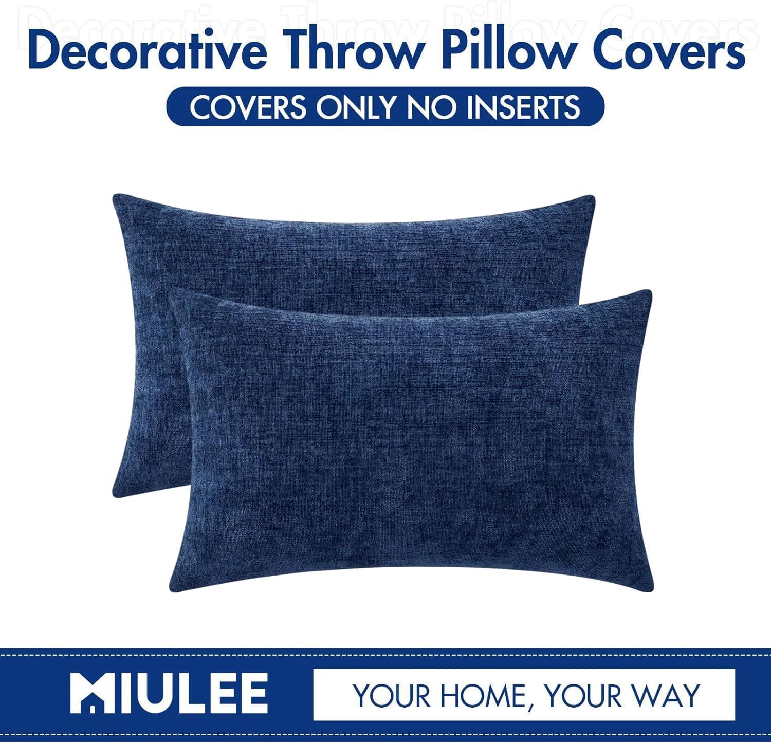 imageMIULEE Pack of 2 Couch Throw Pillow Covers 18x18 Inch Soft Gold Chenille Pillow Covers for Sofa Living Room Spring Home Decor Couch Solid Dyed CasesNavy