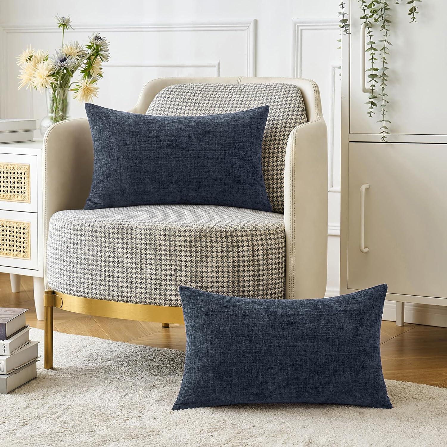 imageMIULEE Pack of 2 Couch Throw Pillow Covers 18x18 Inch Soft Gold Chenille Pillow Covers for Sofa Living Room Spring Home Decor Couch Solid Dyed CasesNavy Blue
