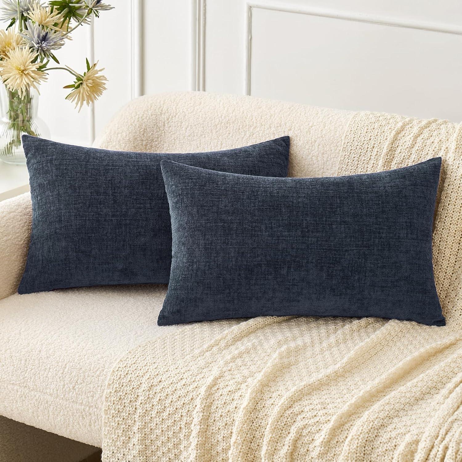 imageMIULEE Pack of 2 Couch Throw Pillow Covers 18x18 Inch Soft Gold Chenille Pillow Covers for Sofa Living Room Spring Home Decor Couch Solid Dyed CasesNavy Blue